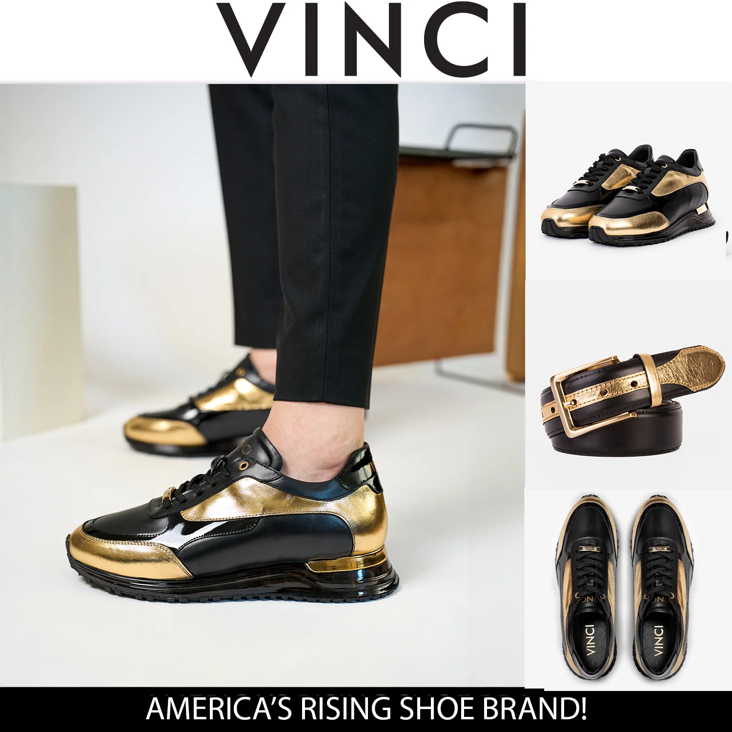 The Arda Black & Gold Leather Men Sneaker - Image 2