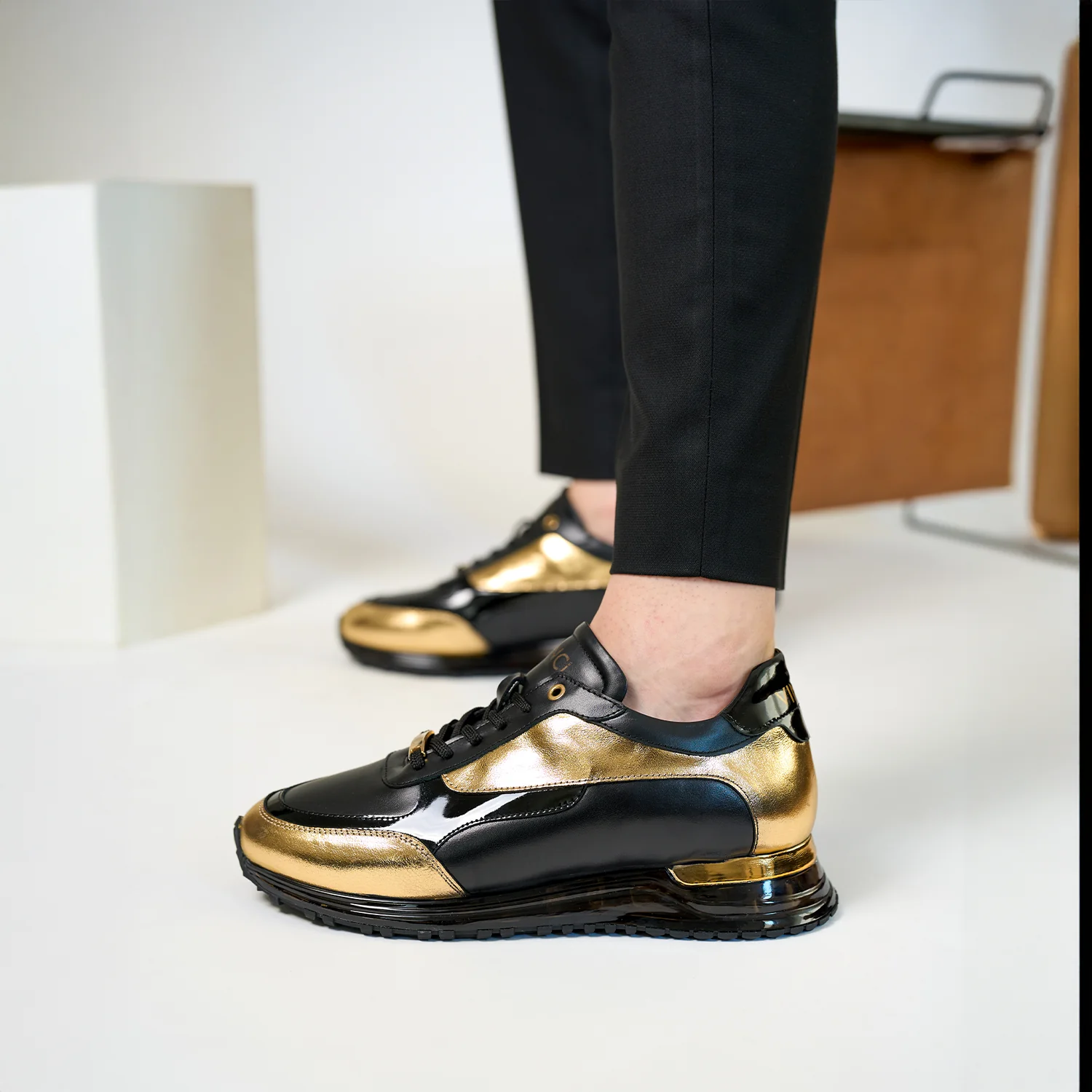 The Arda Black & Gold Leather Men Sneaker - Image 8