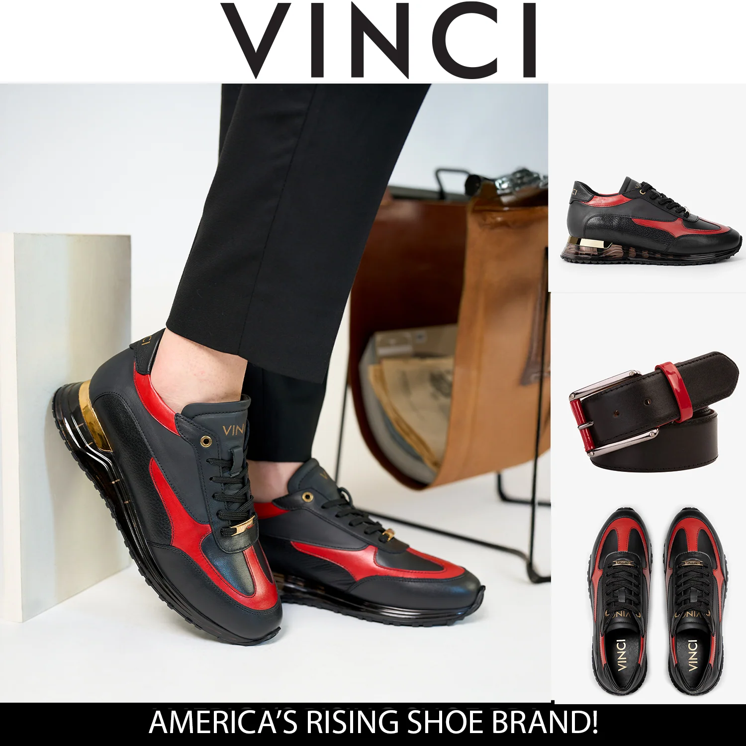 The Arda Black & Red Leather Men Sneaker - Image 4