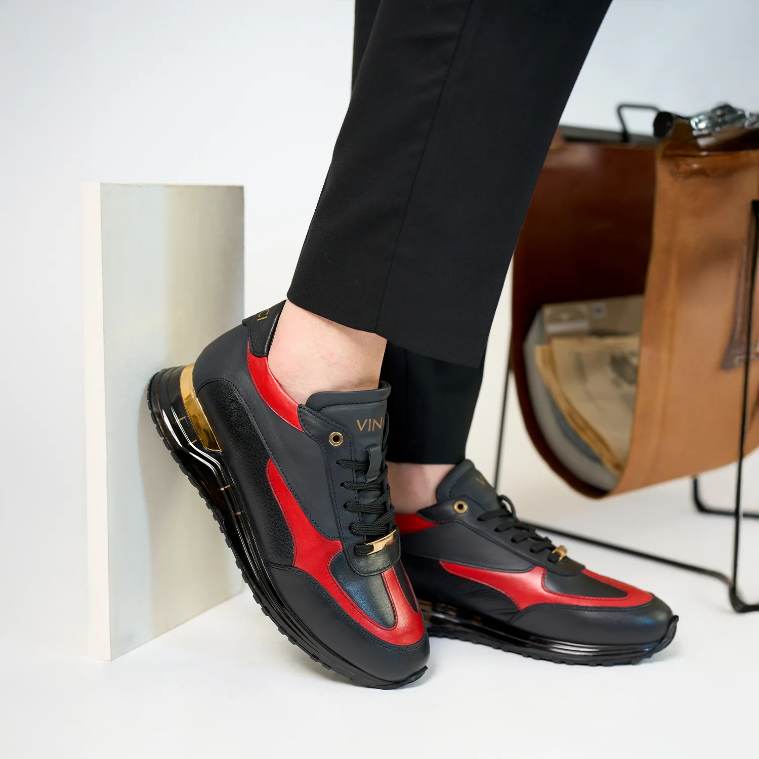 The Arda Black & Red Leather Men Sneaker - Image 6