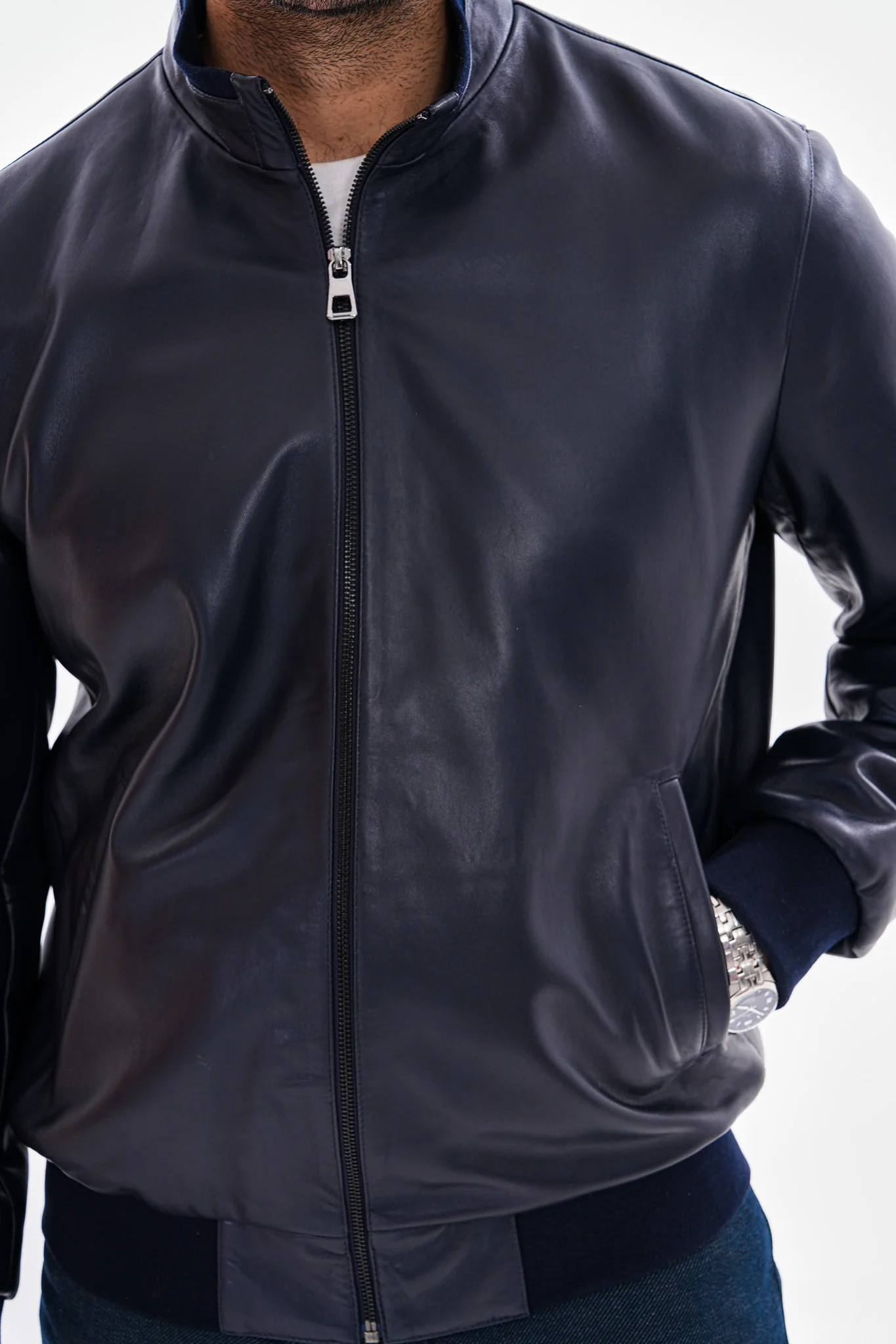 The Ardent Lambskin Men Leather Jacket – Navy Blue - Image 2