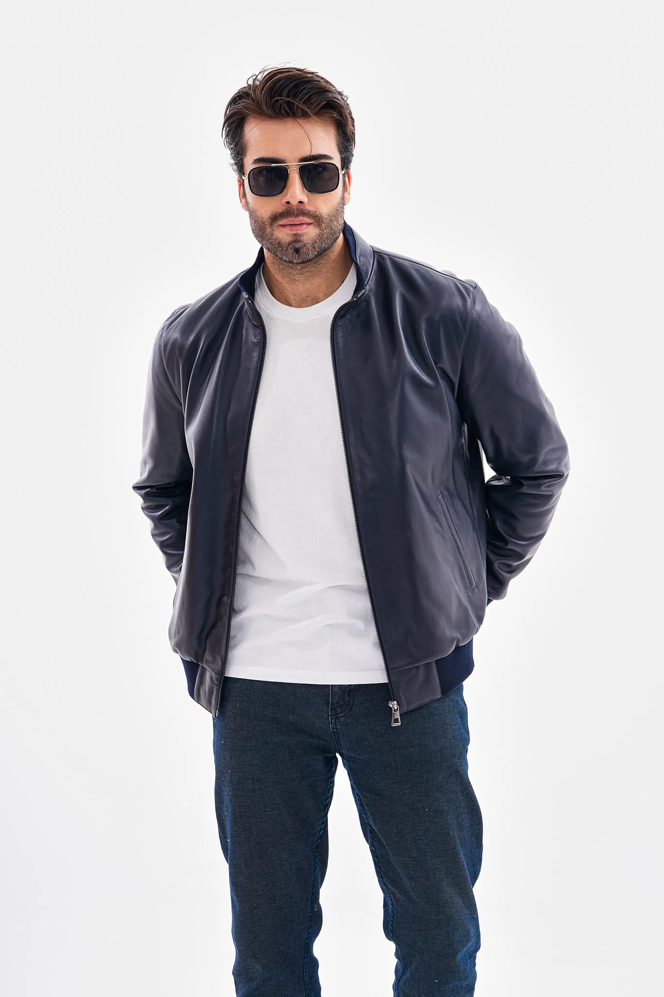 The Ardent Lambskin Men Leather Jacket – Navy Blue - Image 4