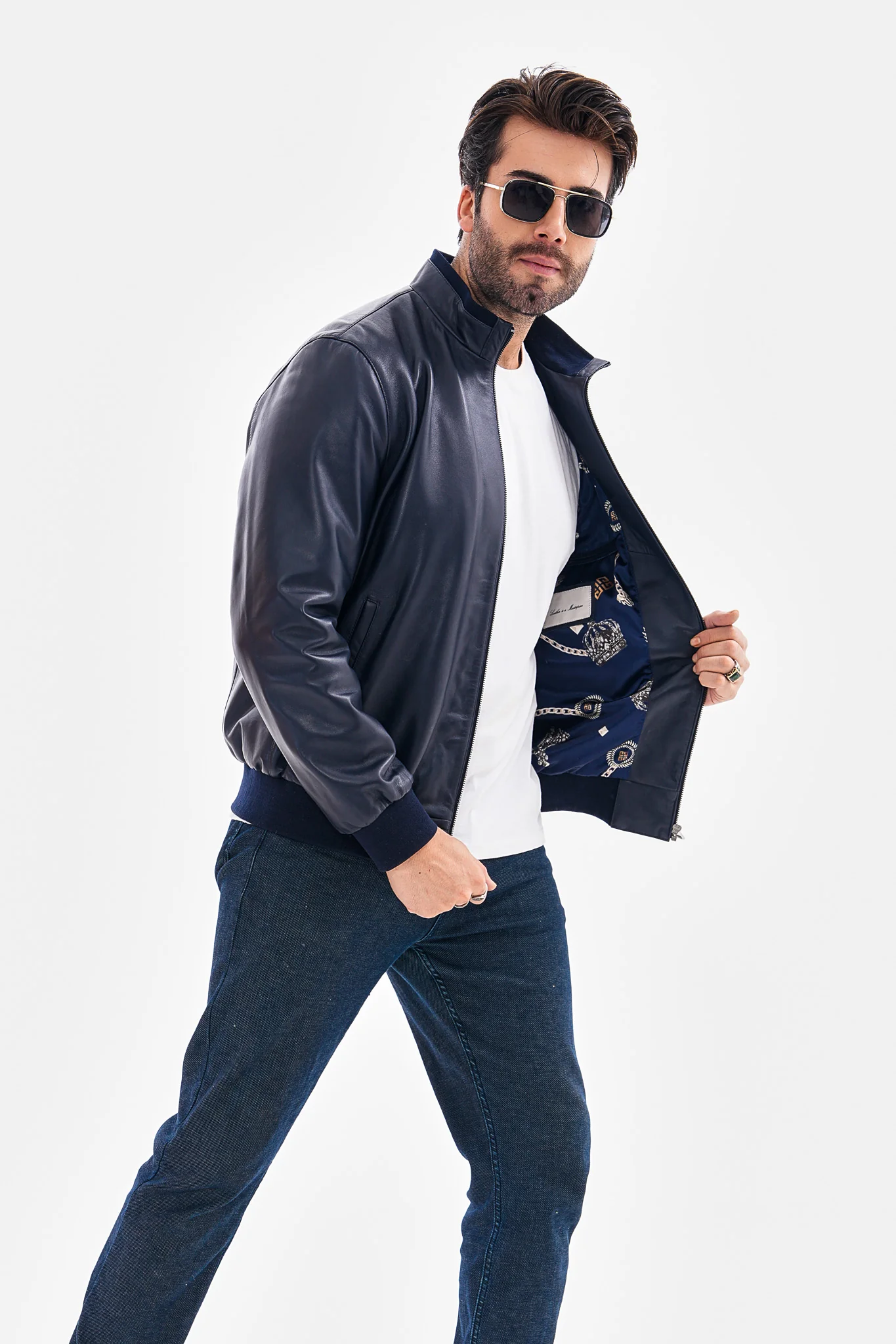The Ardent Lambskin Men Leather Jacket – Navy Blue - Image 5