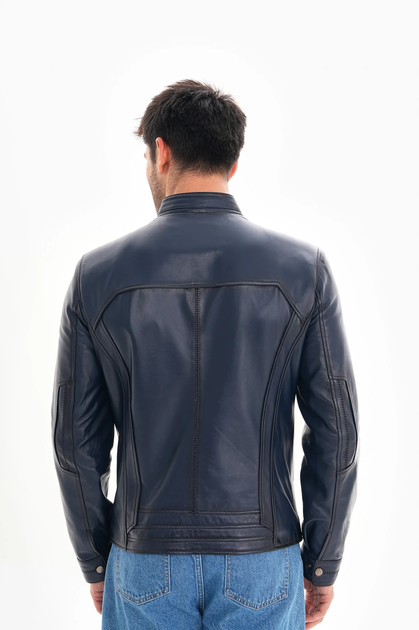 The Arezzo Navy Blue Leather Men Jacket - Image 6
