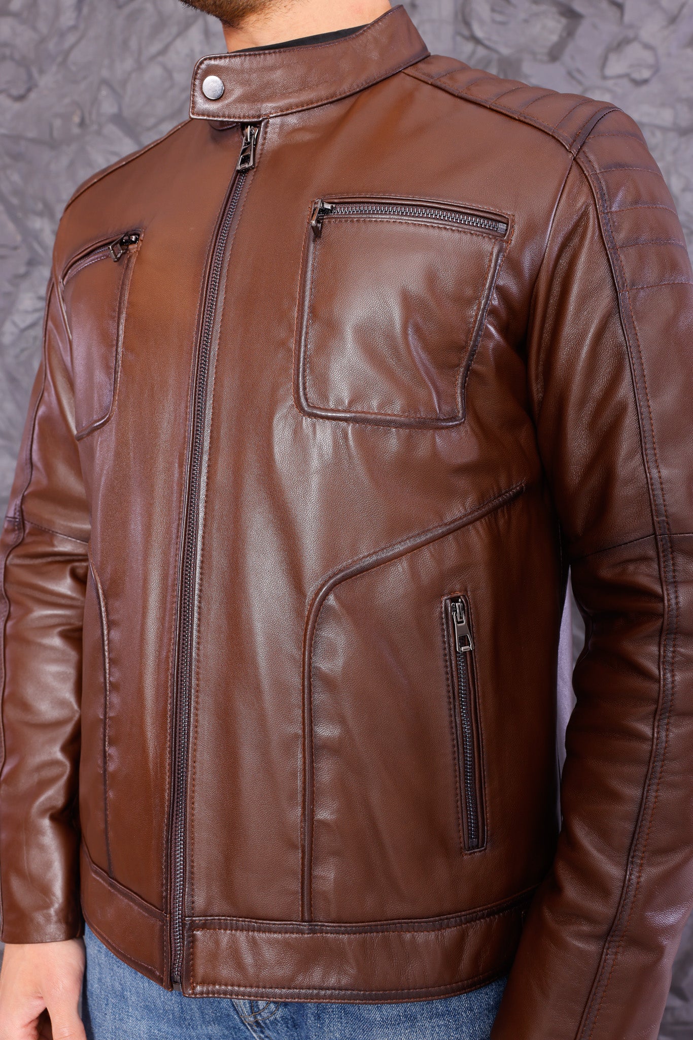 The Argento Brown Leather Jacket - Image 3