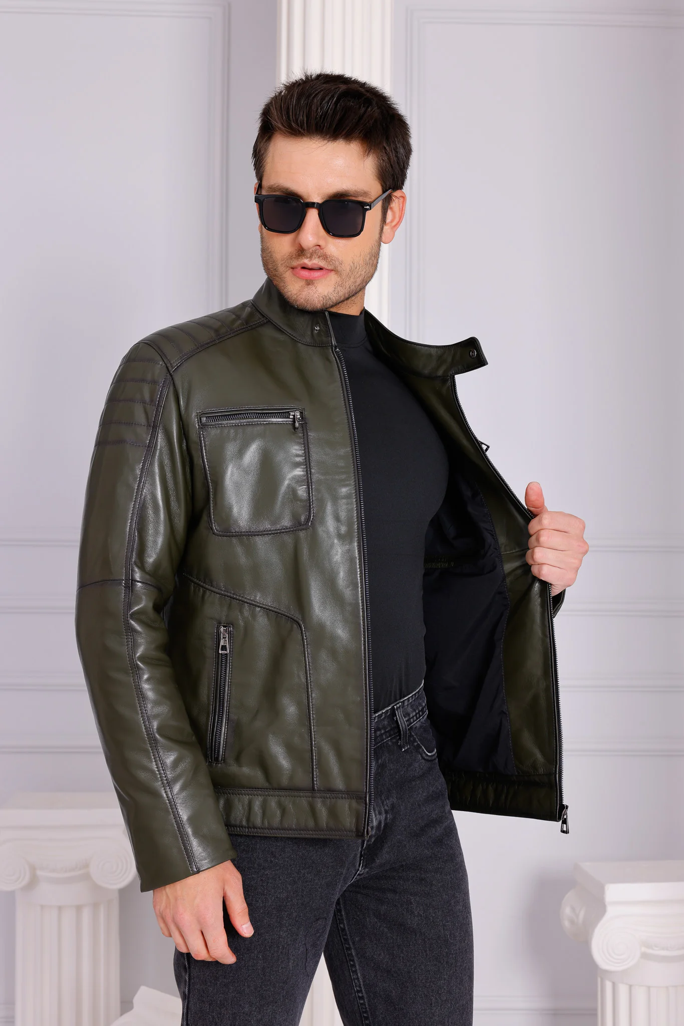 The Argento Green Leather Jacket - Image 8