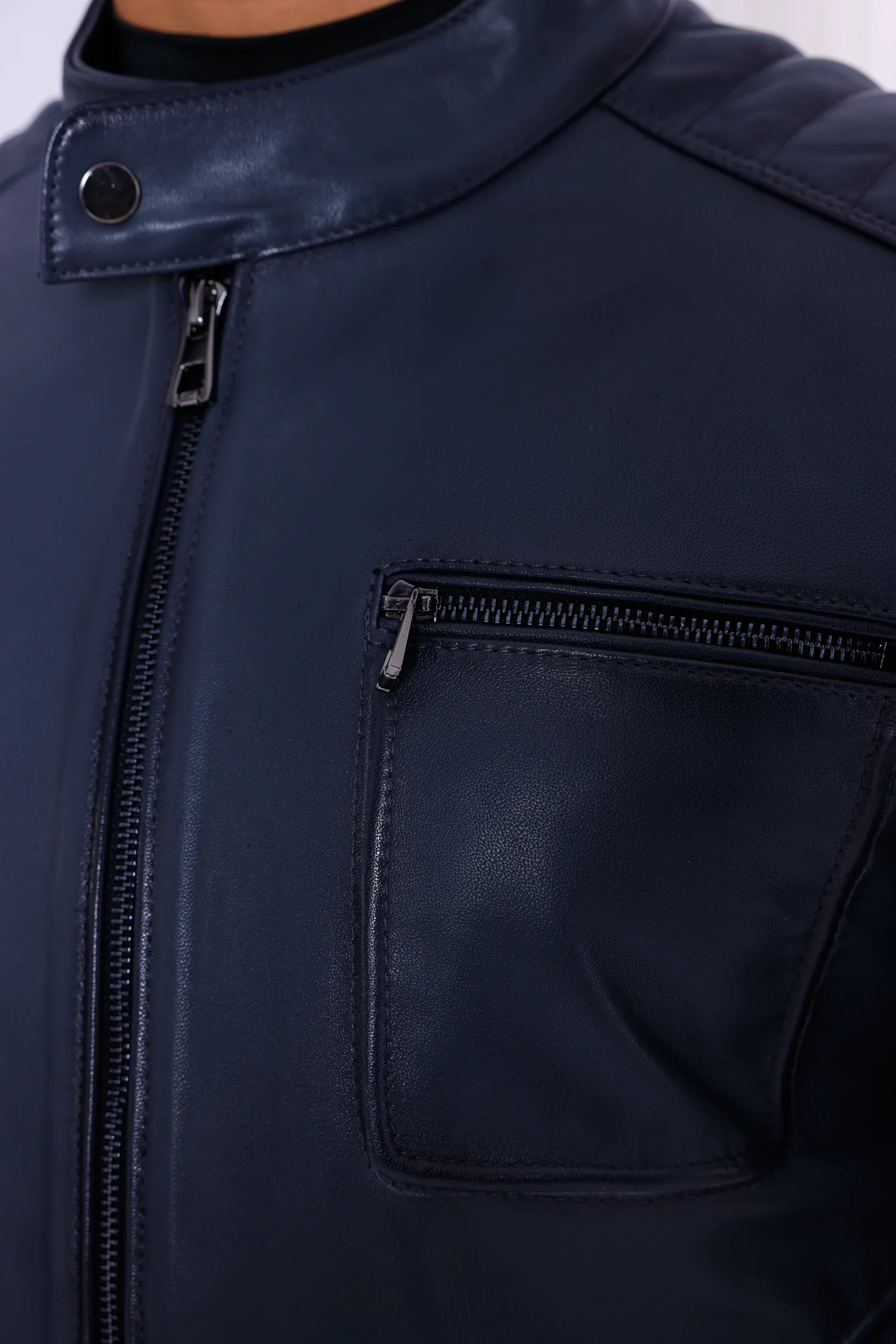 The Argento Navy Blue Leather Jacket - Image 3