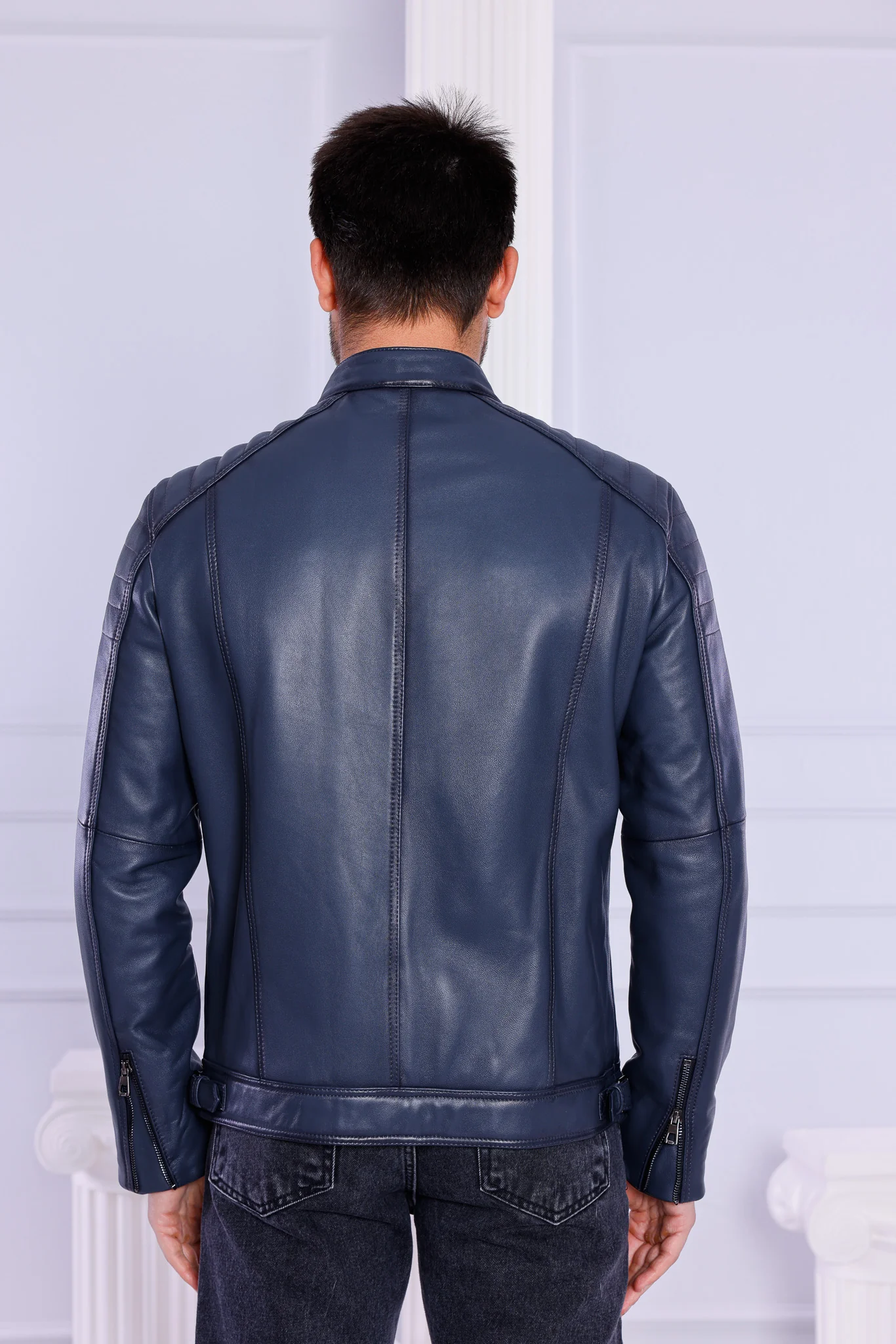 The Argento Navy Blue Leather Jacket - Image 4