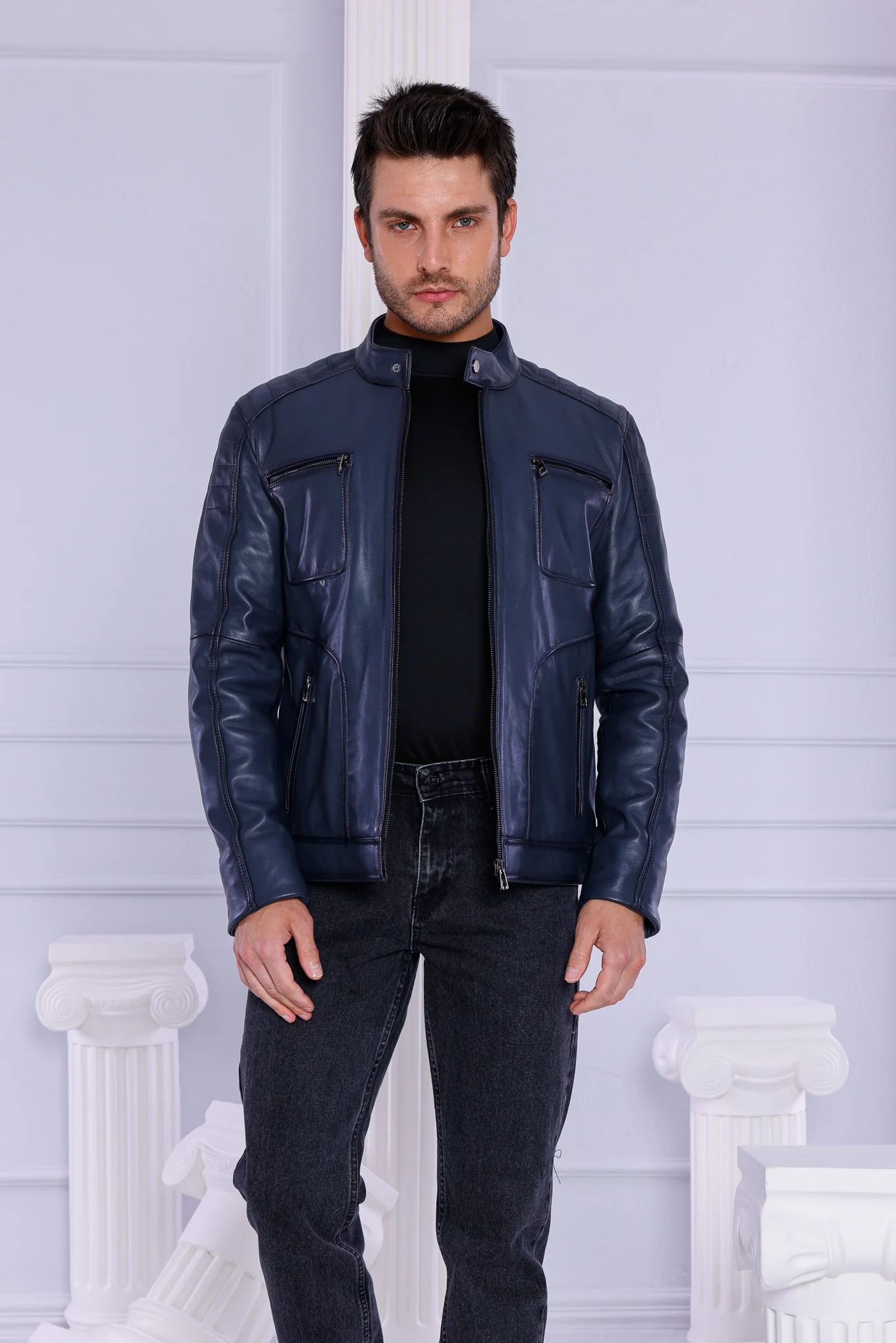 The Argento Navy Blue Leather Jacket - Image 7