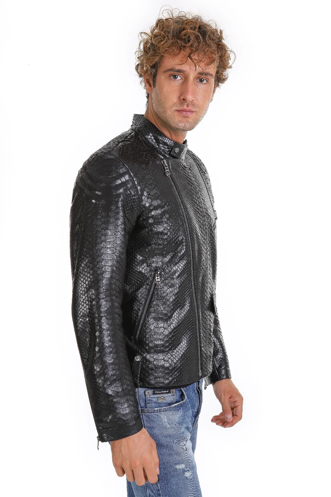 The Aristes Pythn Black Leather Men Jacket - Image 2