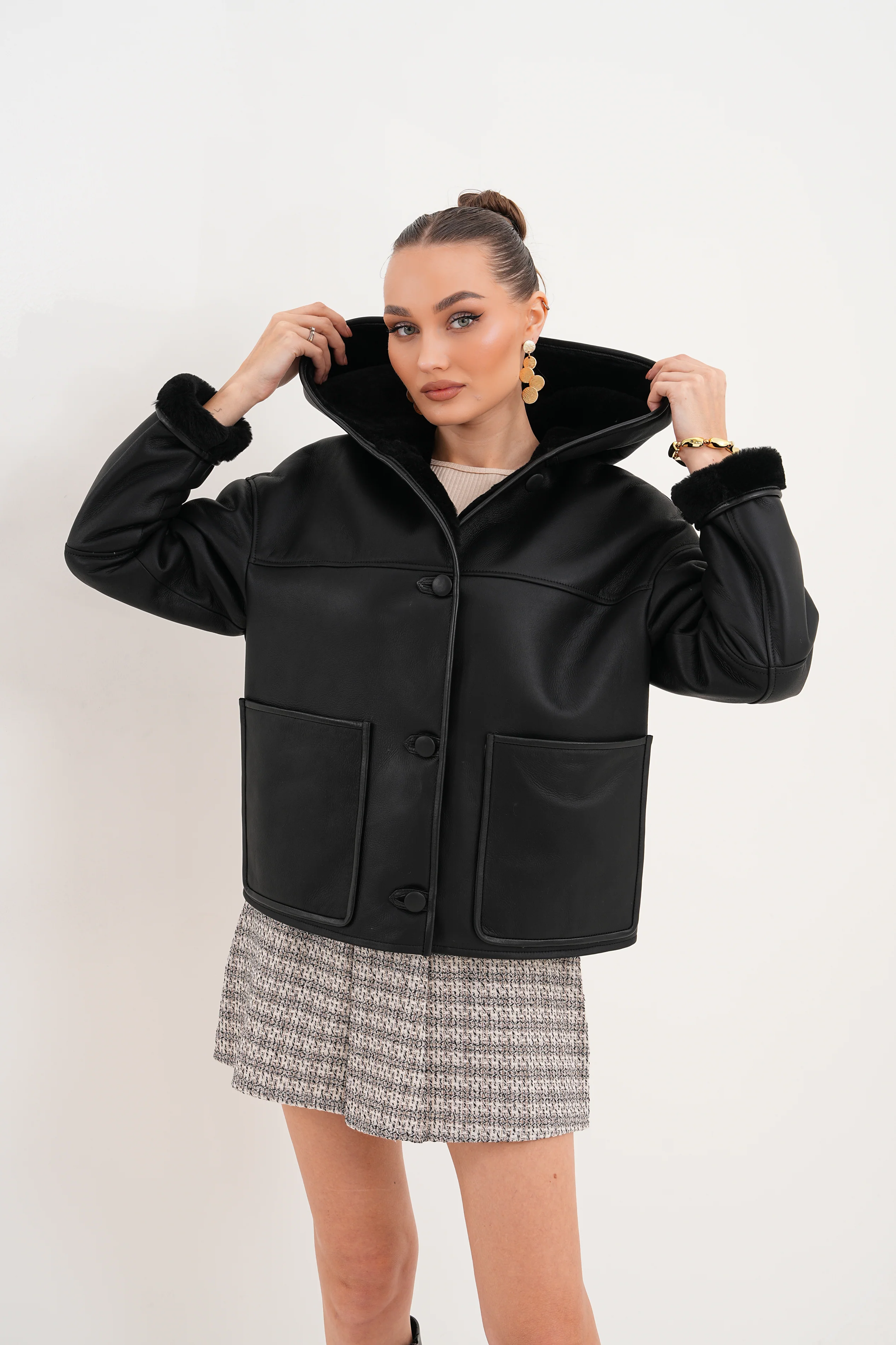 The Arlena Black Shearling Leather Women Jacket - Image 10