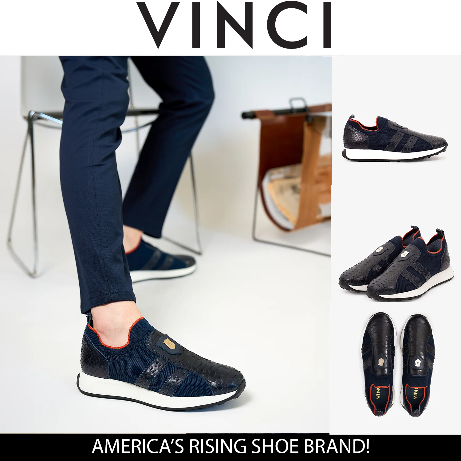 The Aslan Navy Knitted & Leather Men Sneaker - Image 4