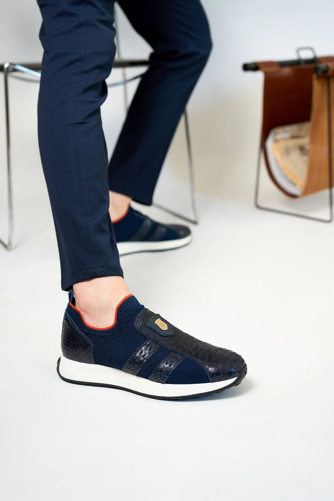 The Aslan Navy Knitted & Leather Men Sneaker - Image 7
