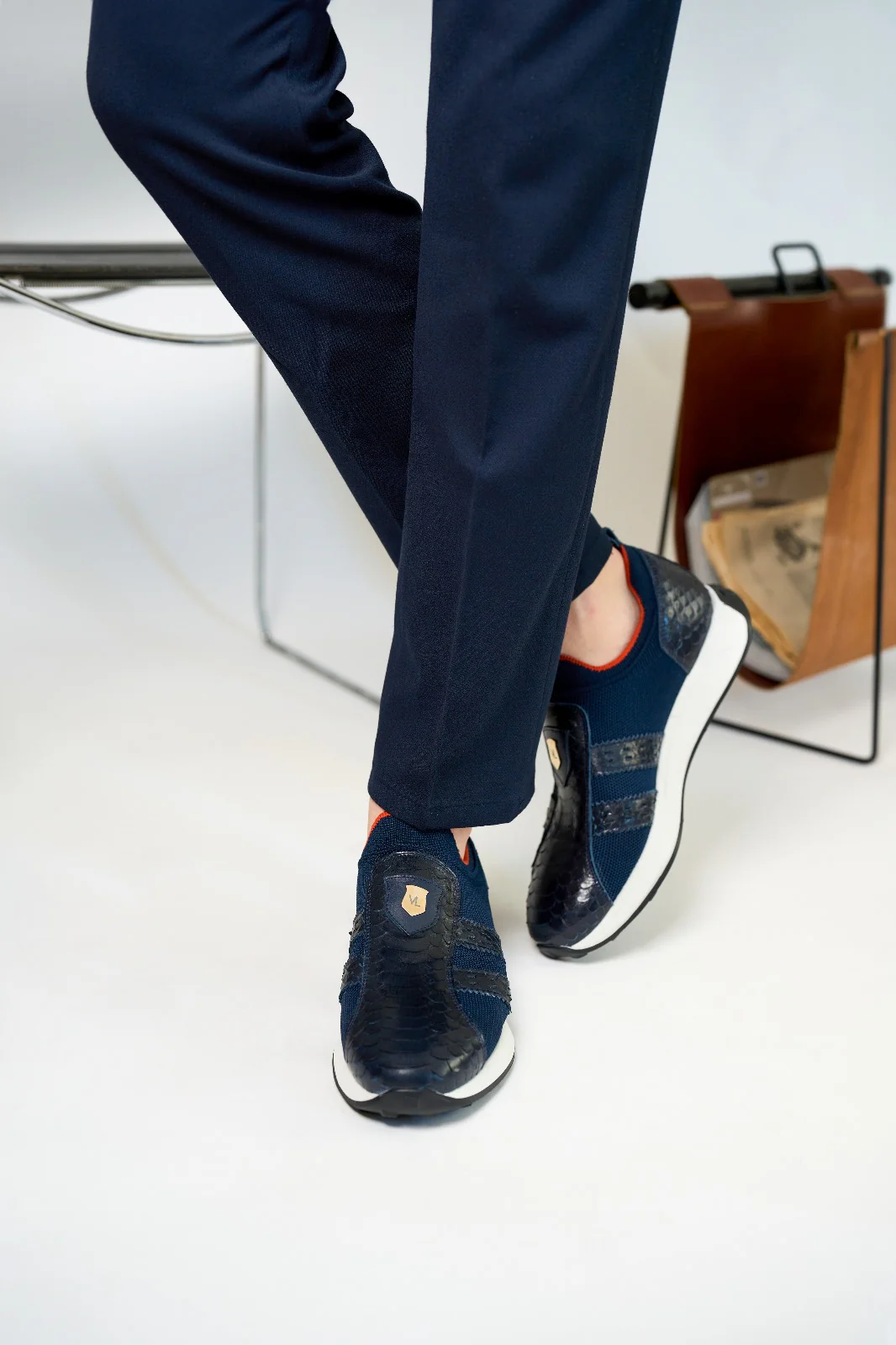 The Aslan Navy Knitted & Leather Men Sneaker - Image 8