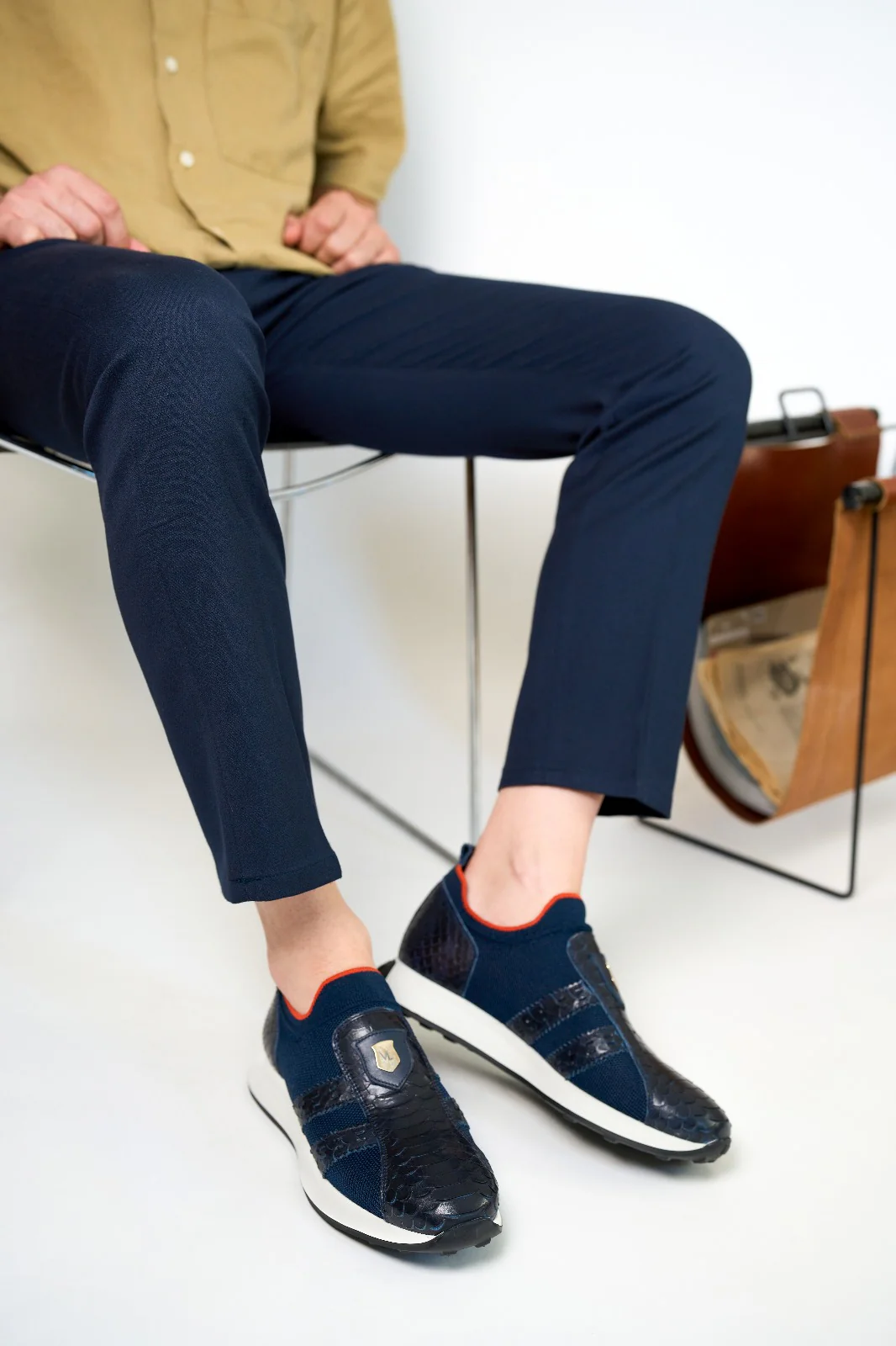 The Aslan Navy Knitted & Leather Men Sneaker - Image 9