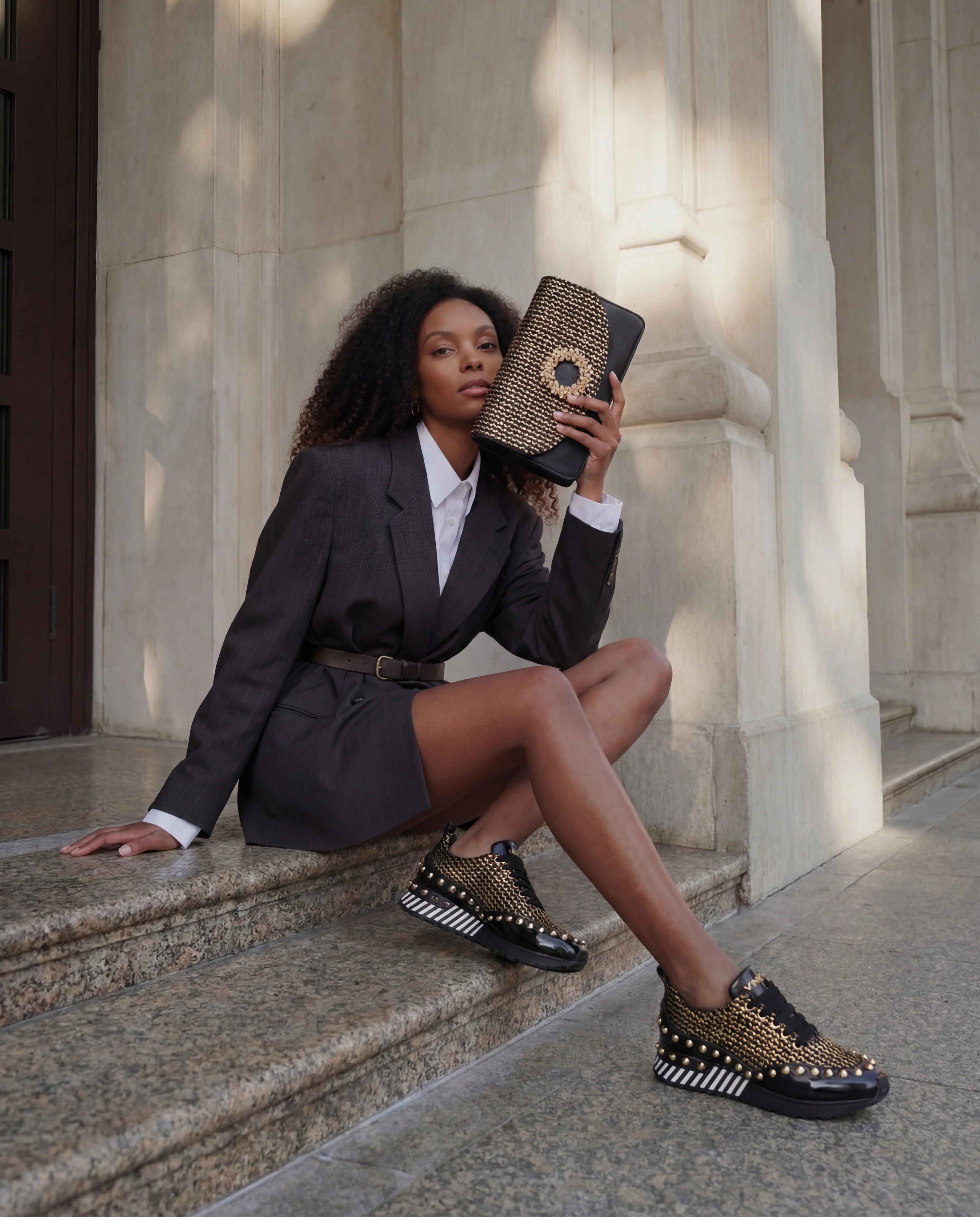 The Aurelia Gold Woven Leather Women Sneaker - Image 13