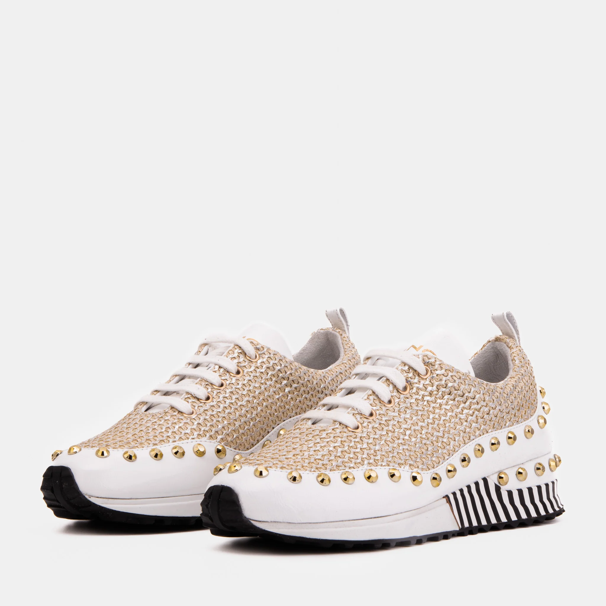 The Aurelia Gold Woven Leather Women Sneaker - Image 2