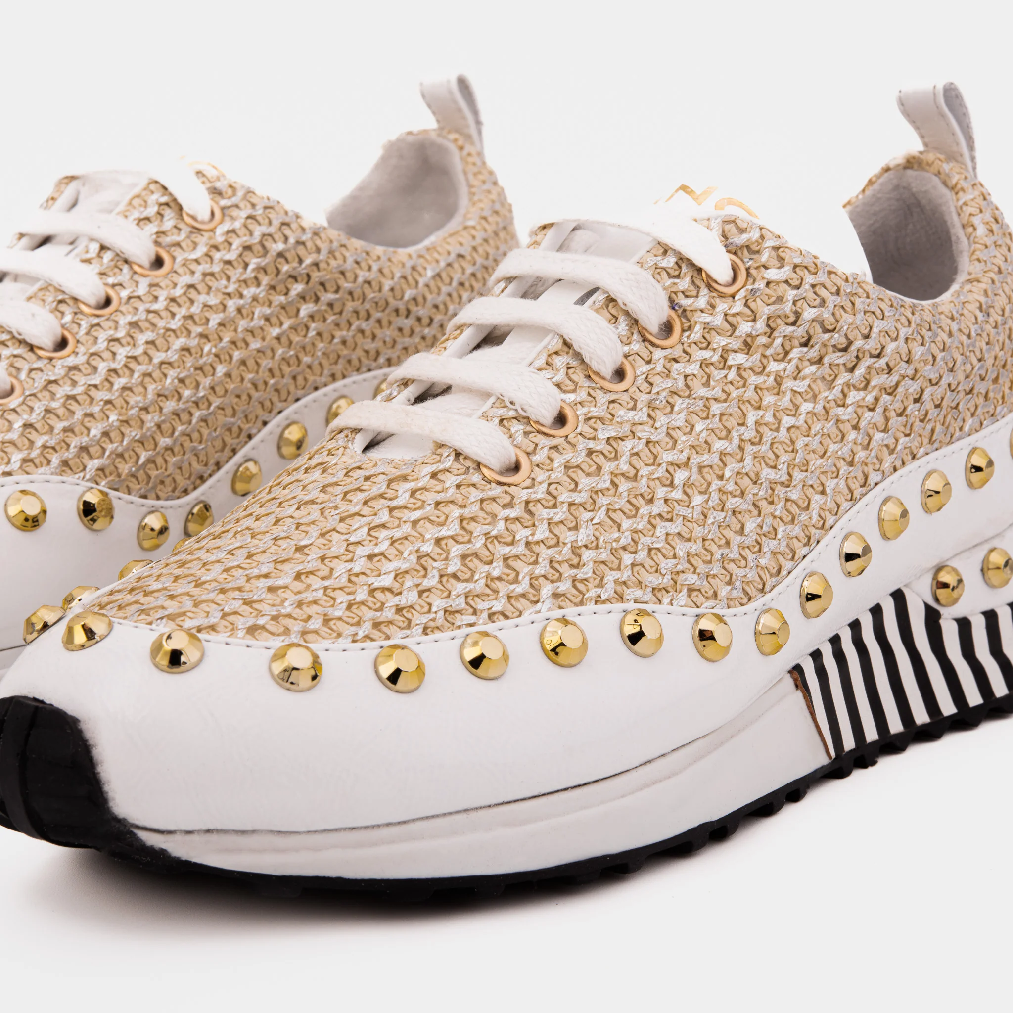 The Aurelia Gold Woven Leather Women Sneaker - Image 3