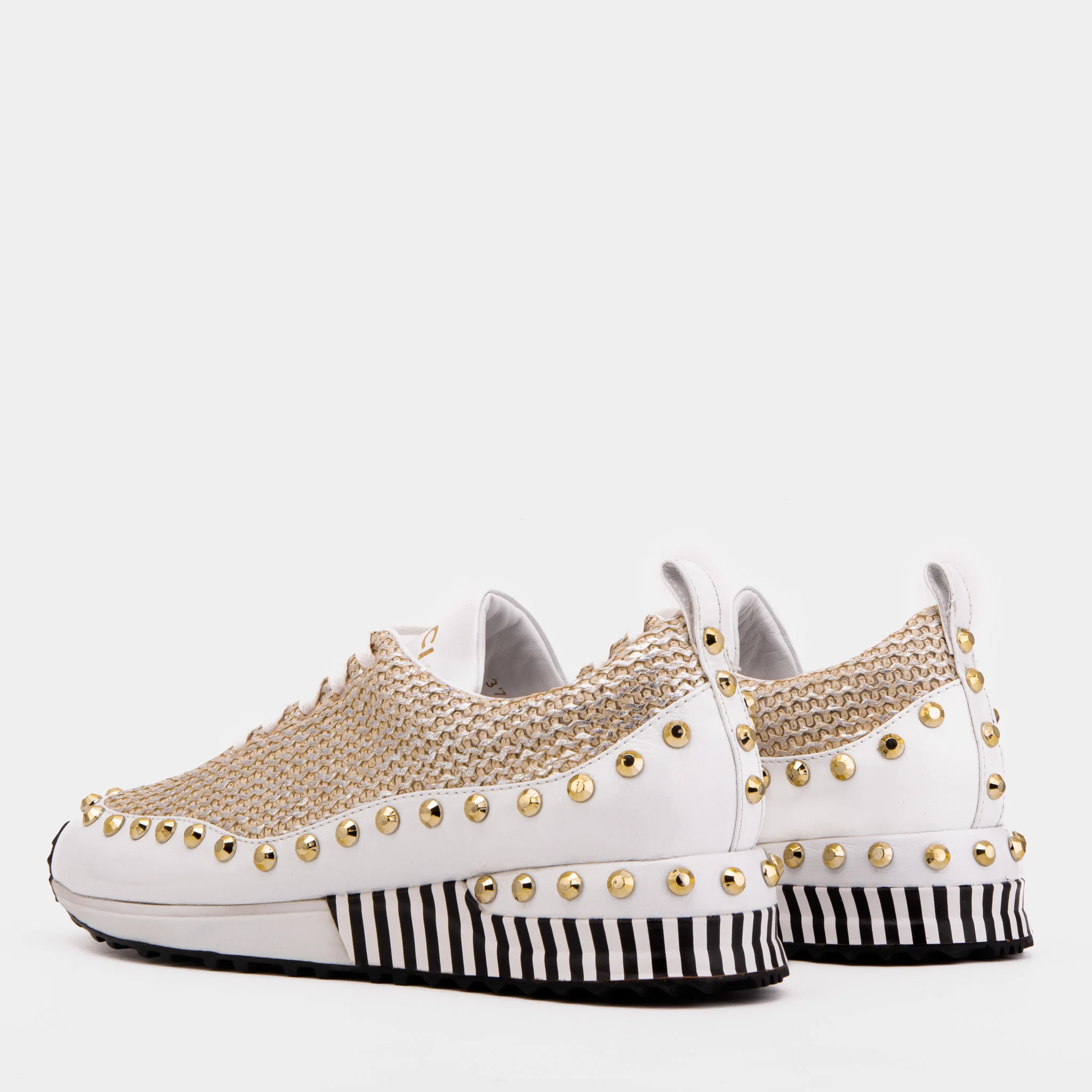 The Aurelia Gold Woven Leather Women Sneaker - Image 4