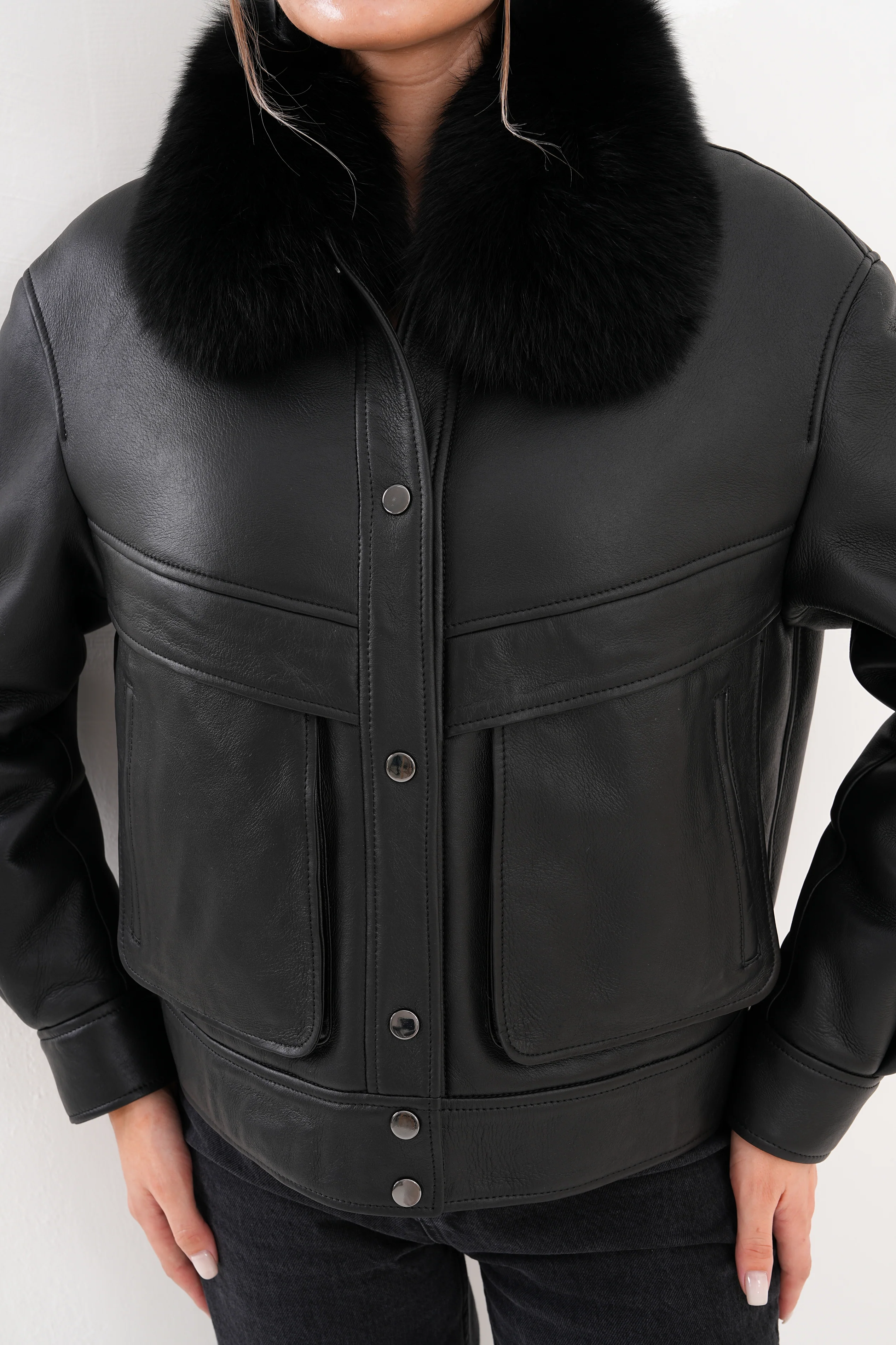 The Auretta Black Shearling Leather Women Jacket - Image 3