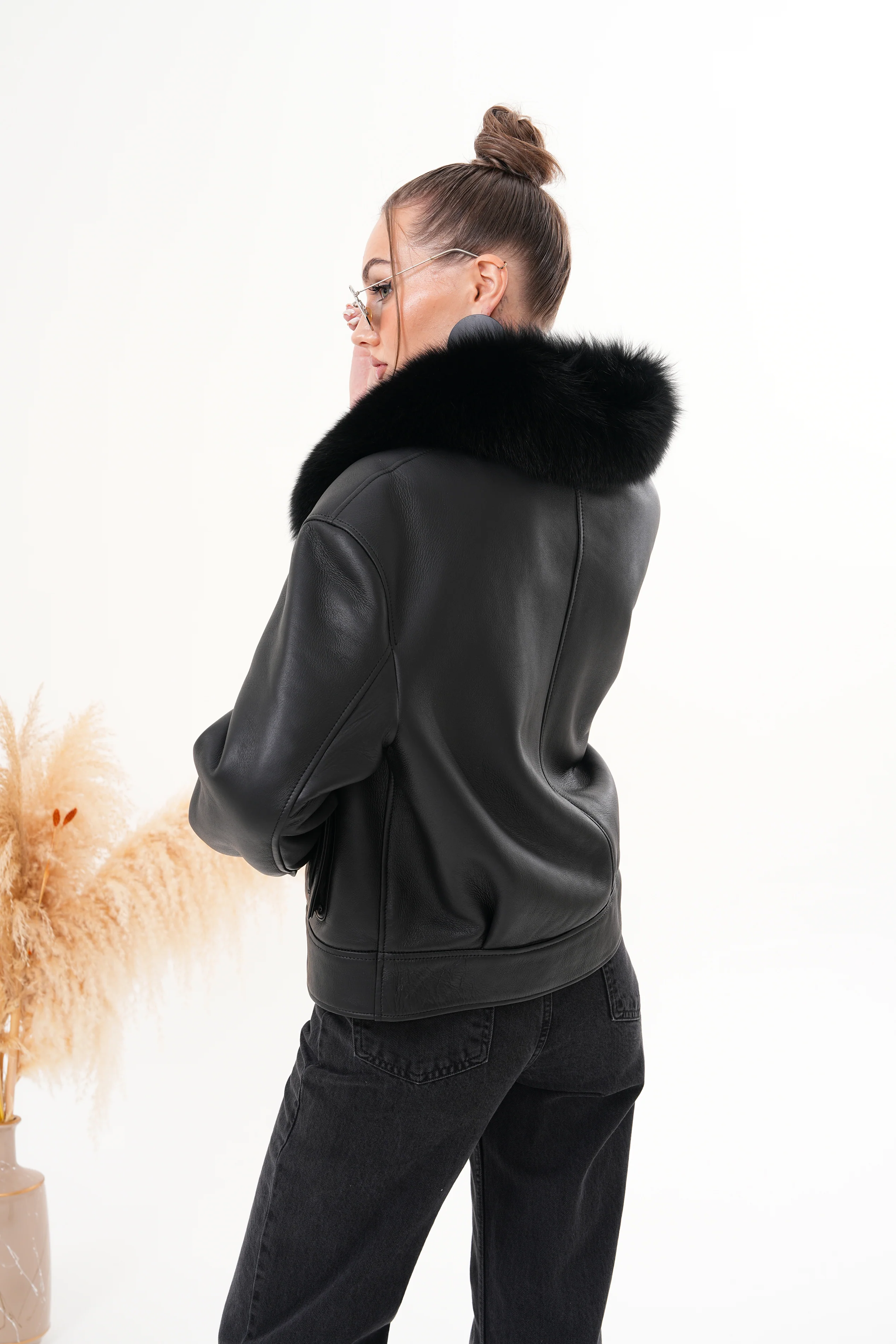 The Auretta Black Shearling Leather Women Jacket - Image 4