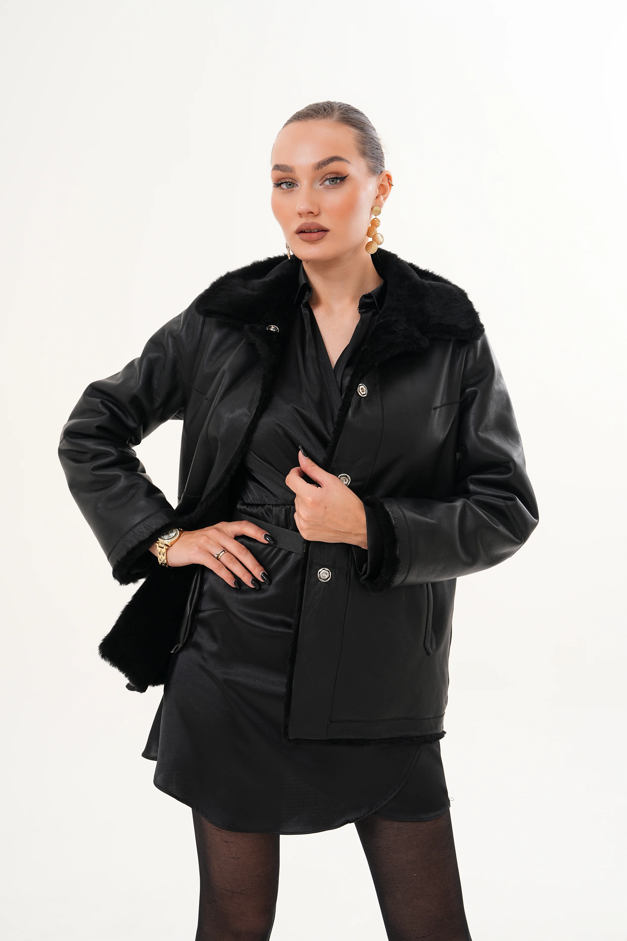 The Ava Reversible Shearling Leather Women Jacket