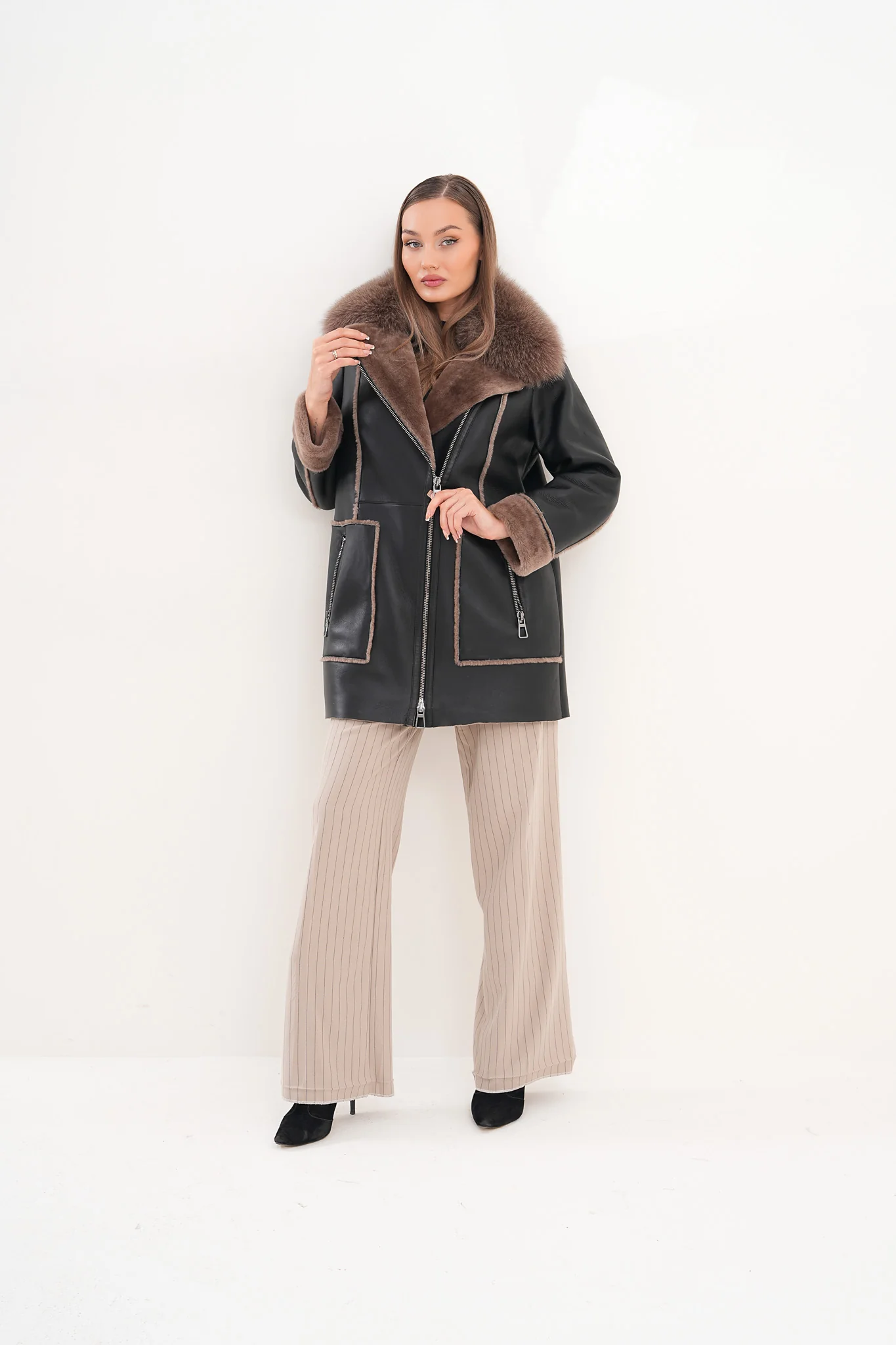The Avalon Shearling Black Leather Women Jacket - Image 14