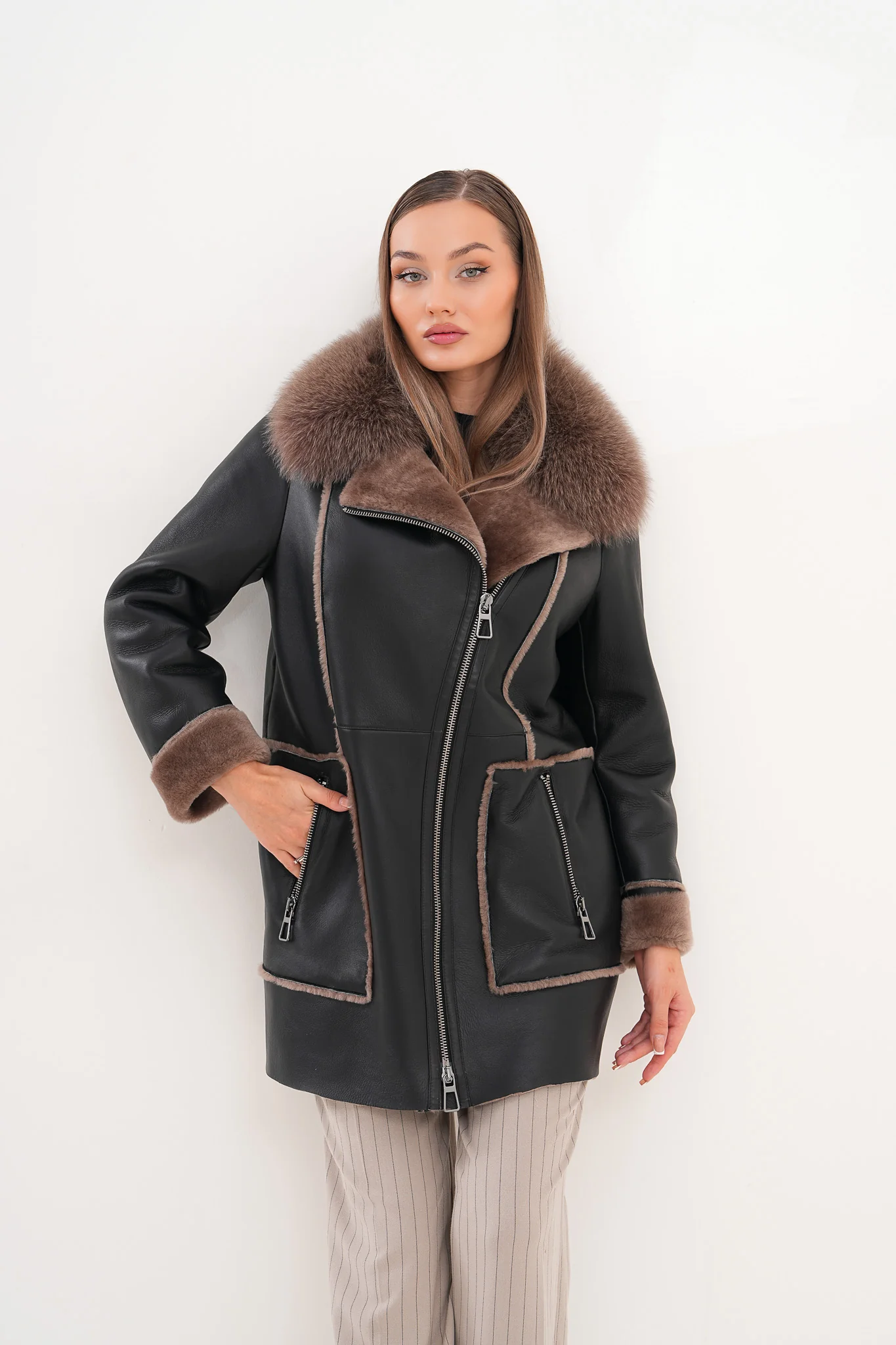 The Avalon Shearling Black Leather Women Jacket - Image 15