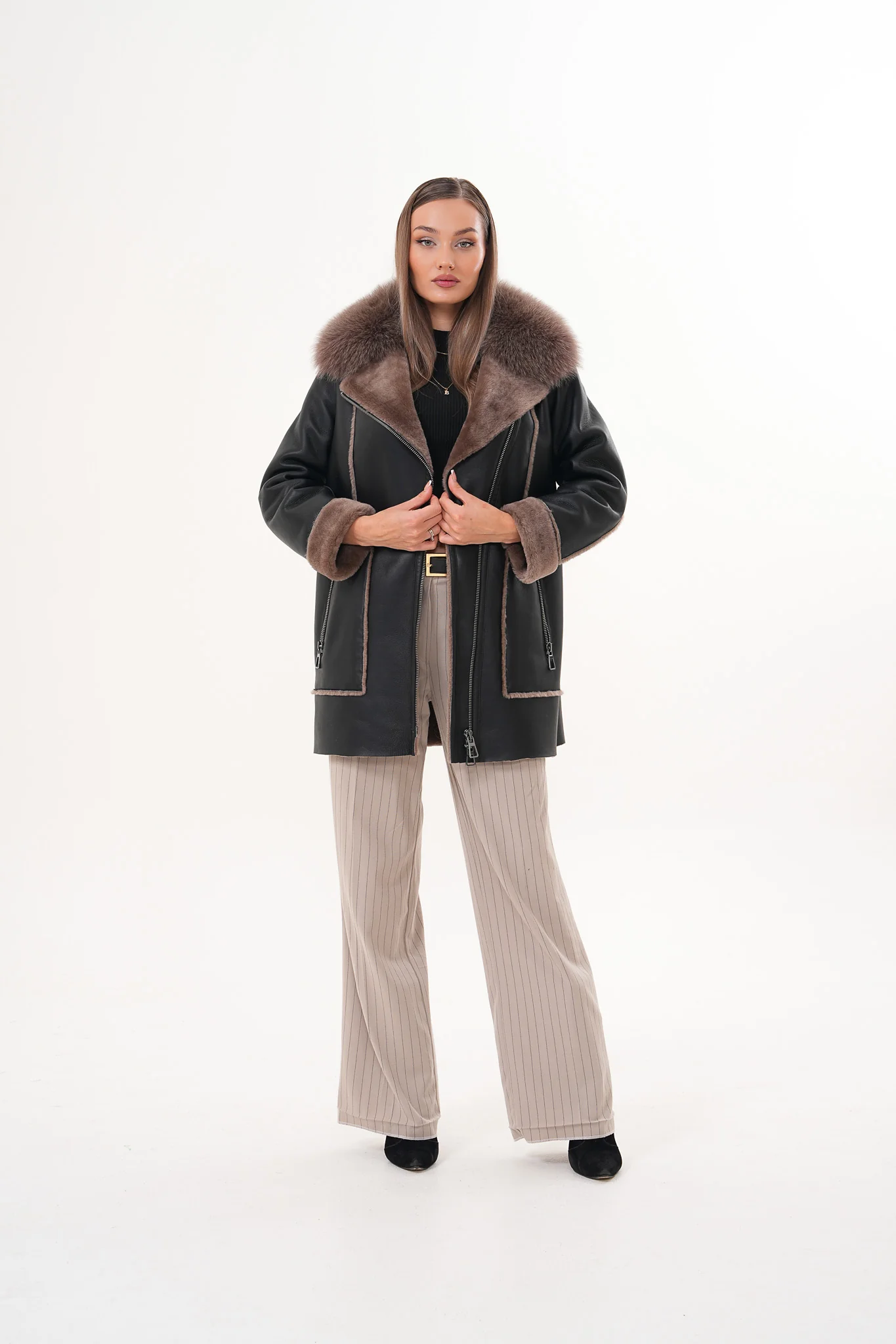 The Avalon Shearling Black Leather Women Jacket - Image 2