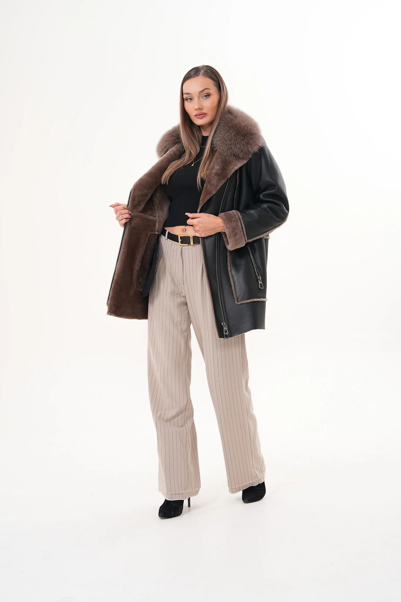 The Avalon Shearling Black Leather Women Jacket - Image 4