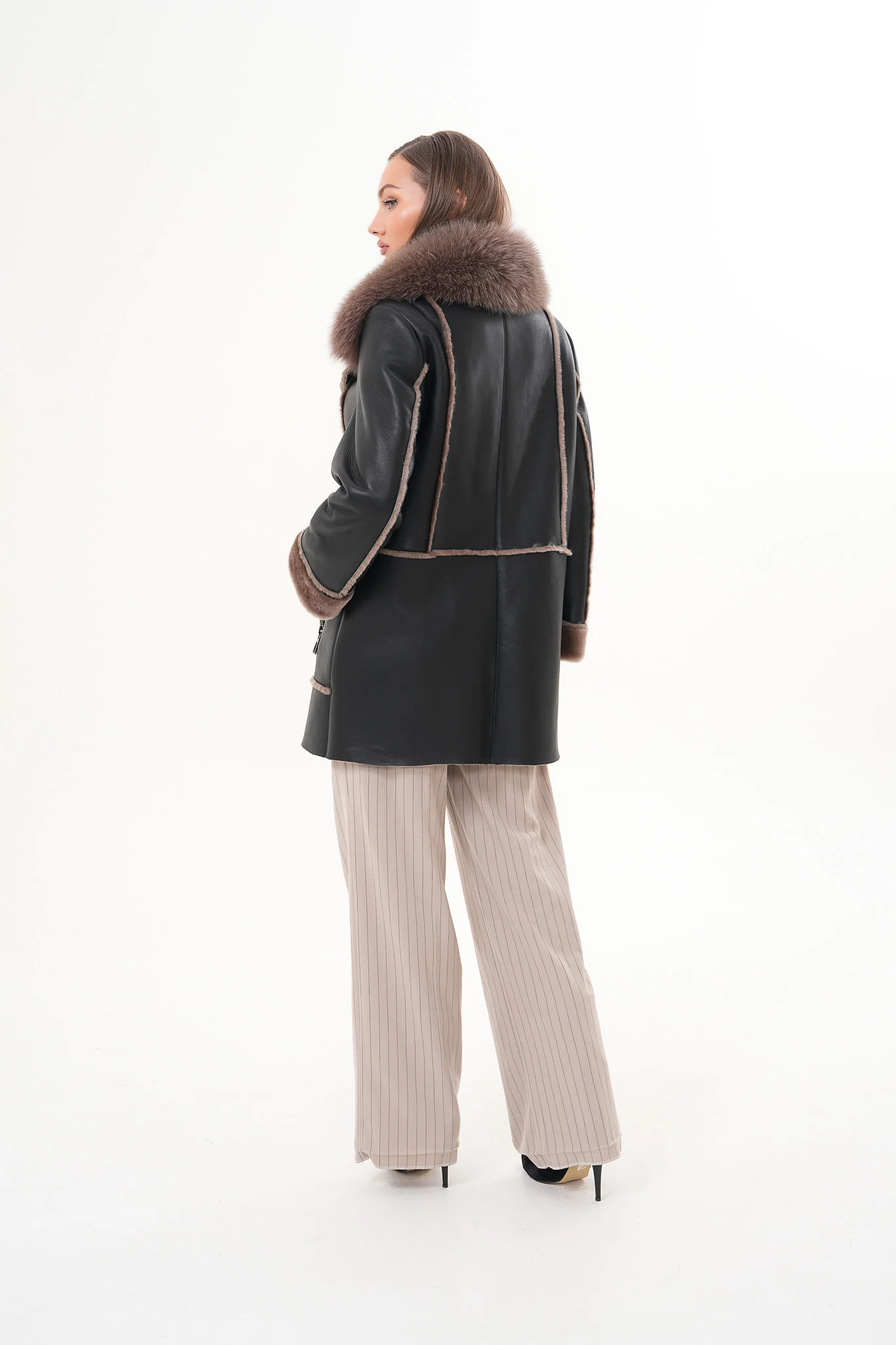 The Avalon Shearling Black Leather Women Jacket - Image 5