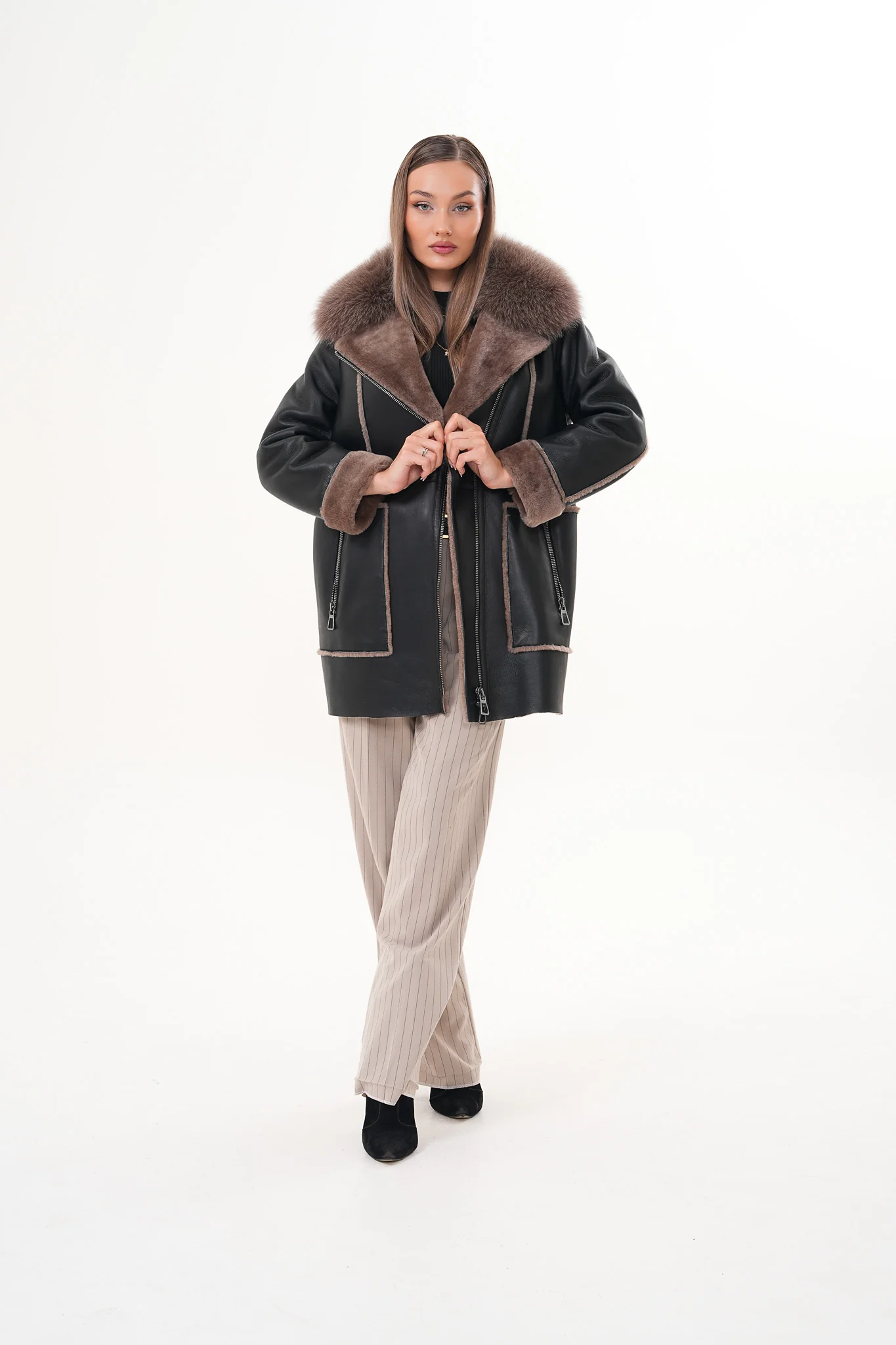 The Avalon Shearling Black Leather Women Jacket - Image 9