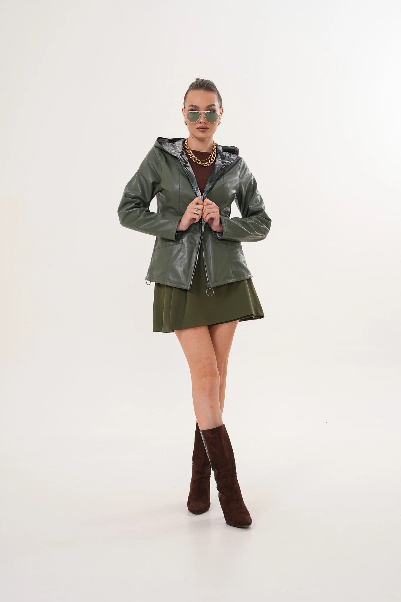 The Avelyn Reversible Olive Green Leather Women Jacket - Image 11