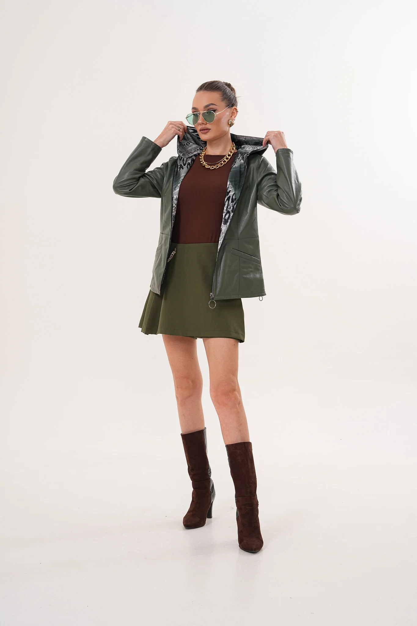 The Avelyn Reversible Olive Green Leather Women Jacket - Image 12