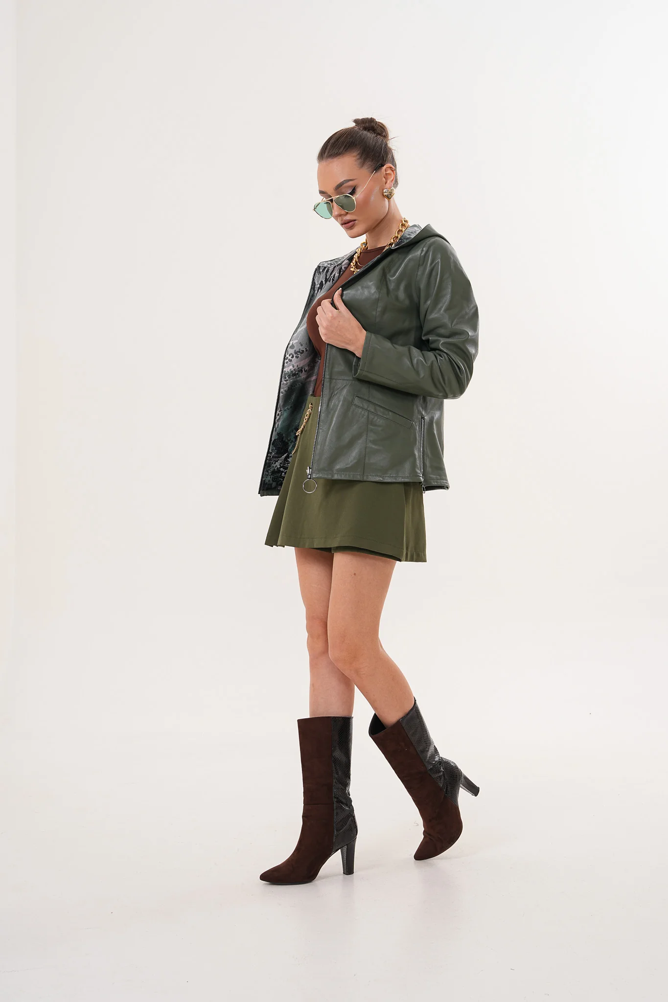 The Avelyn Reversible Olive Green Leather Women Jacket - Image 13