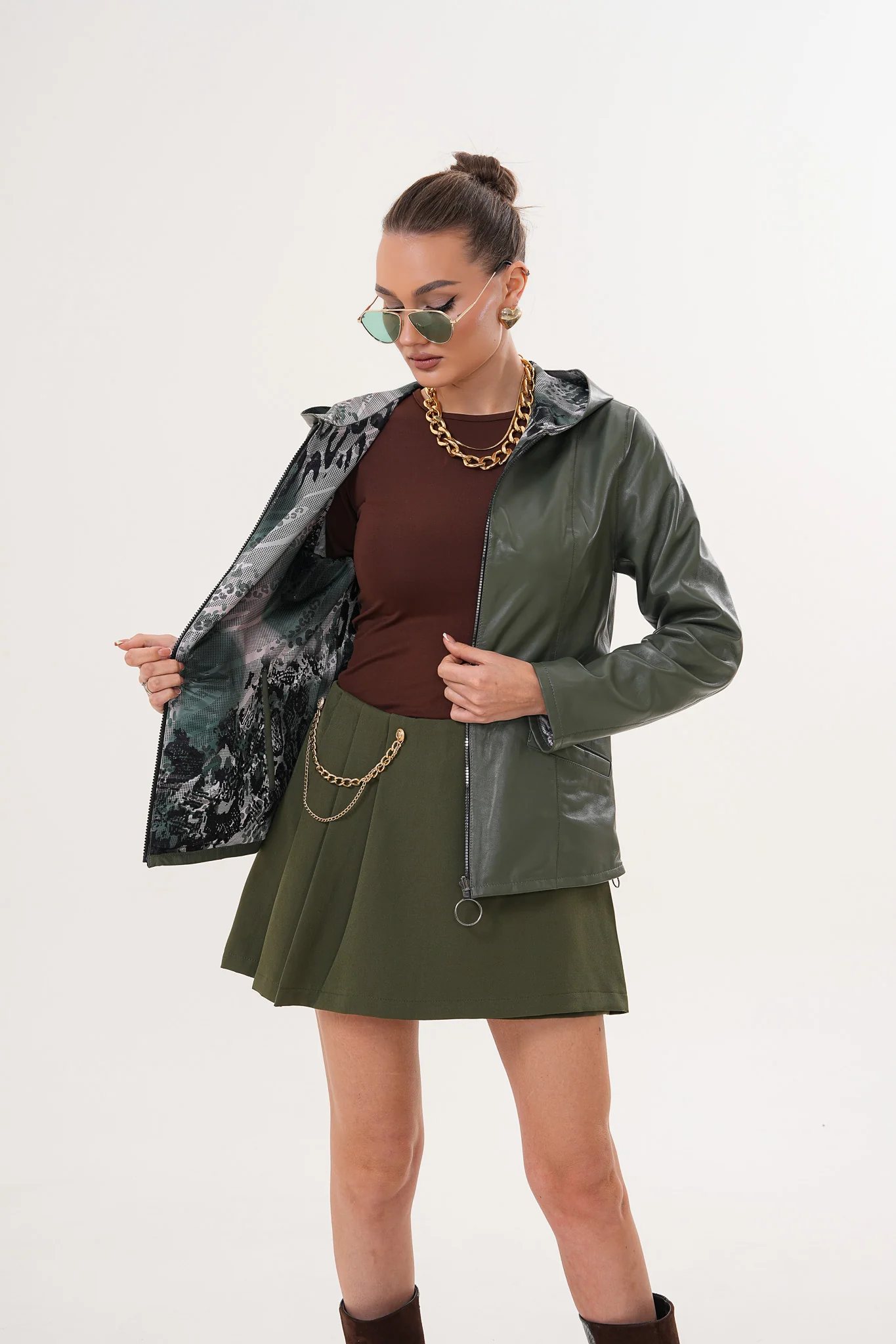 The Avelyn Reversible Olive Green Leather Women Jacket - Image 14