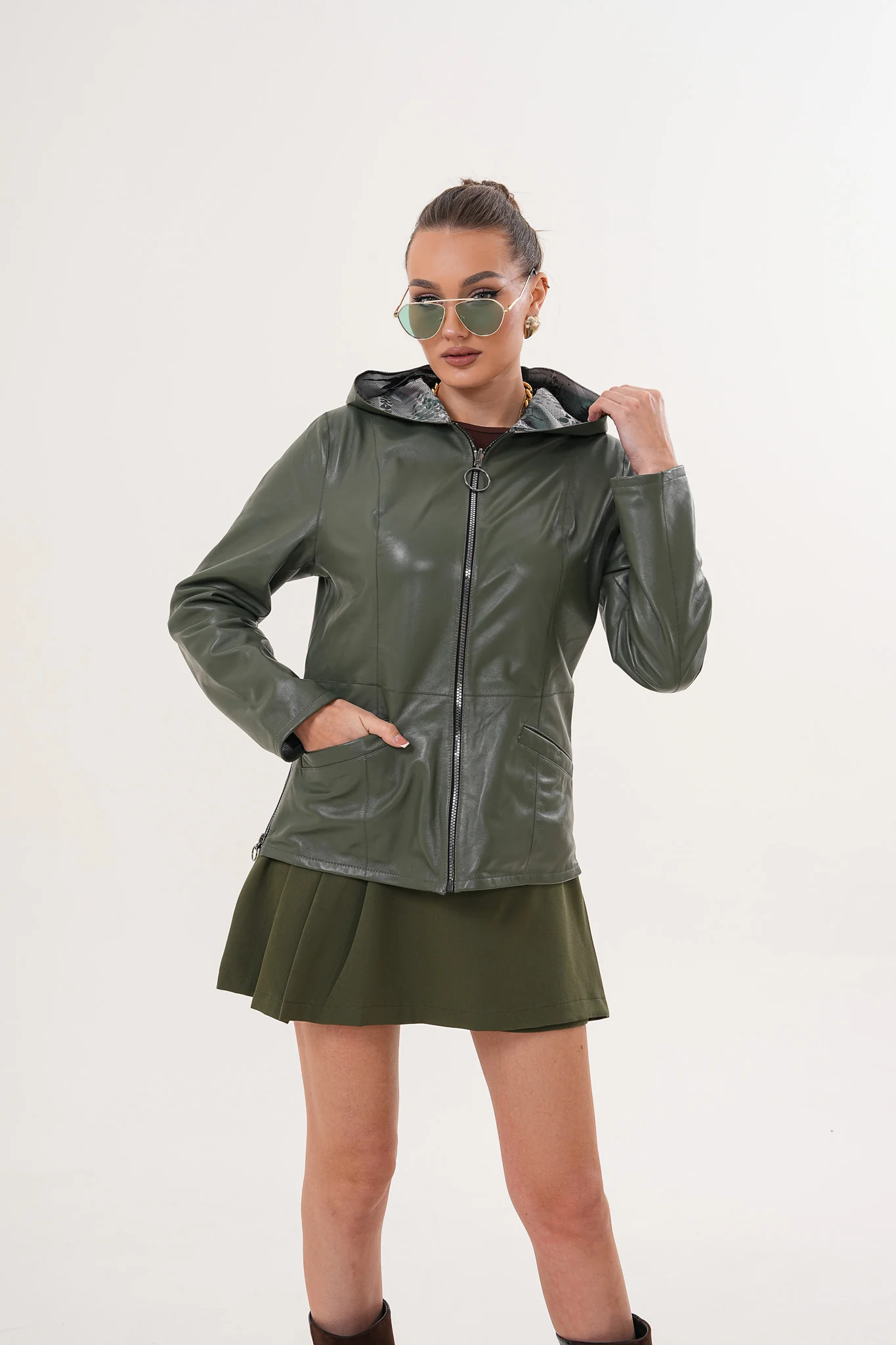 The Avelyn Reversible Olive Green Leather Women Jacket - Image 8