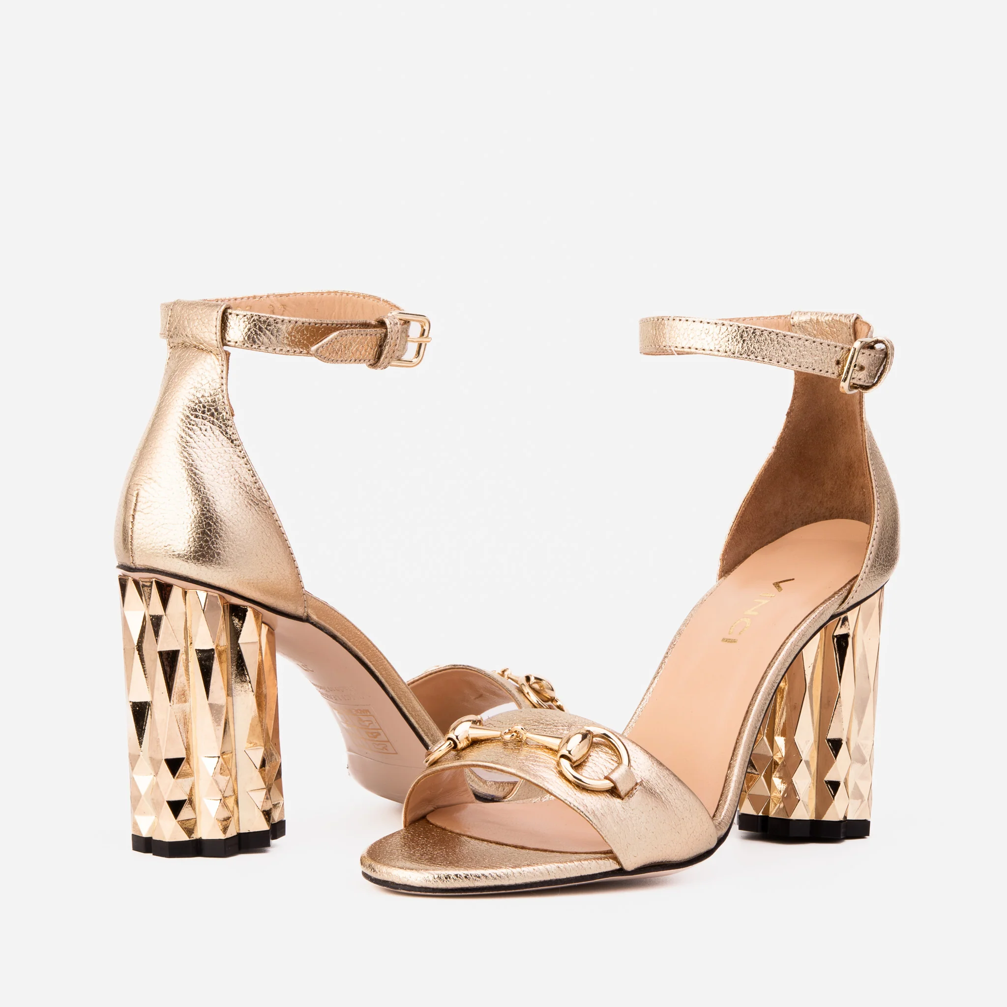 The Avlonya Block Heel Gold Leather Ankle Strap Women Sandal - Image 4