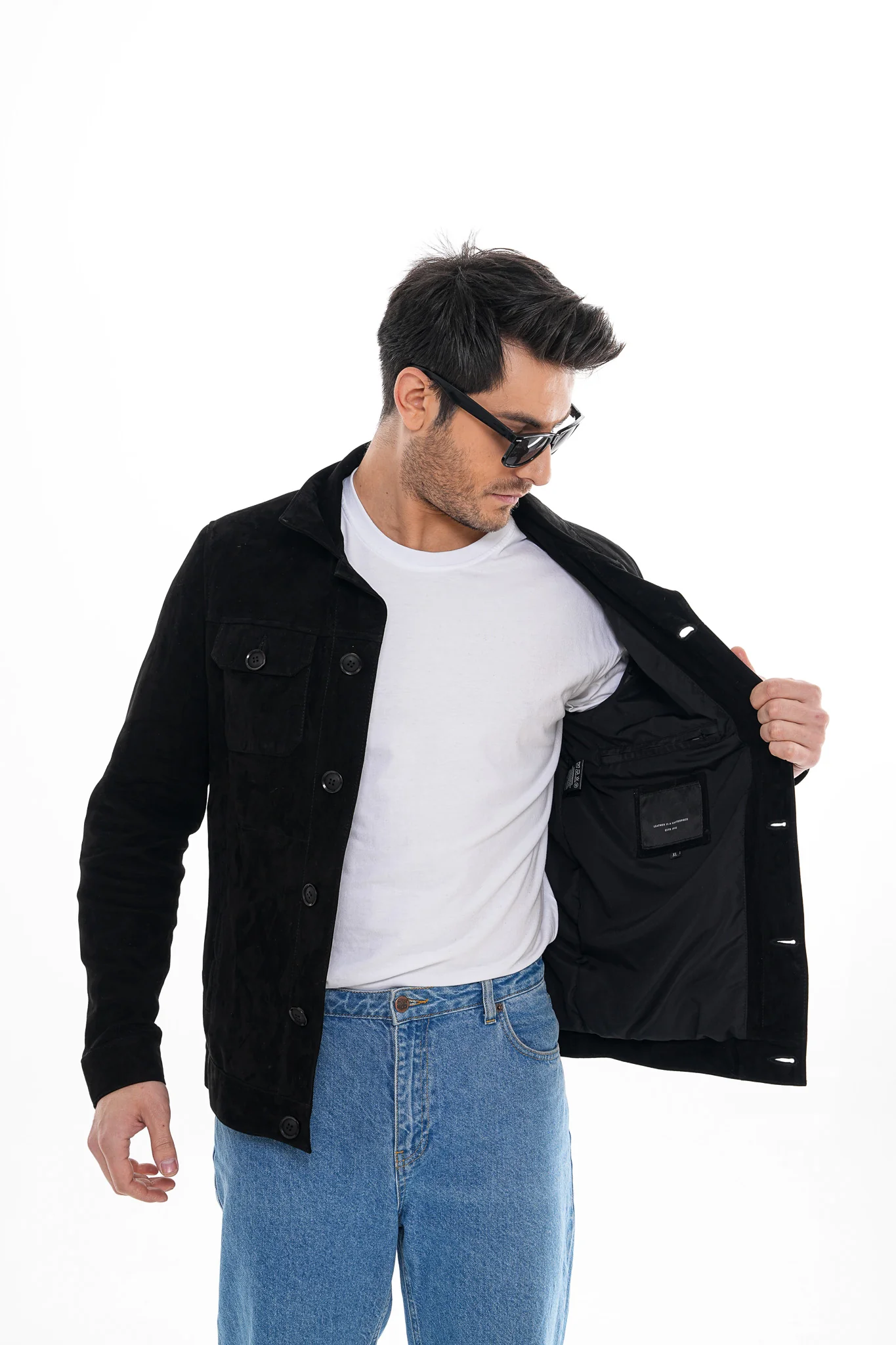 The Azzuro Suede Black Leather Jacket - Image 10
