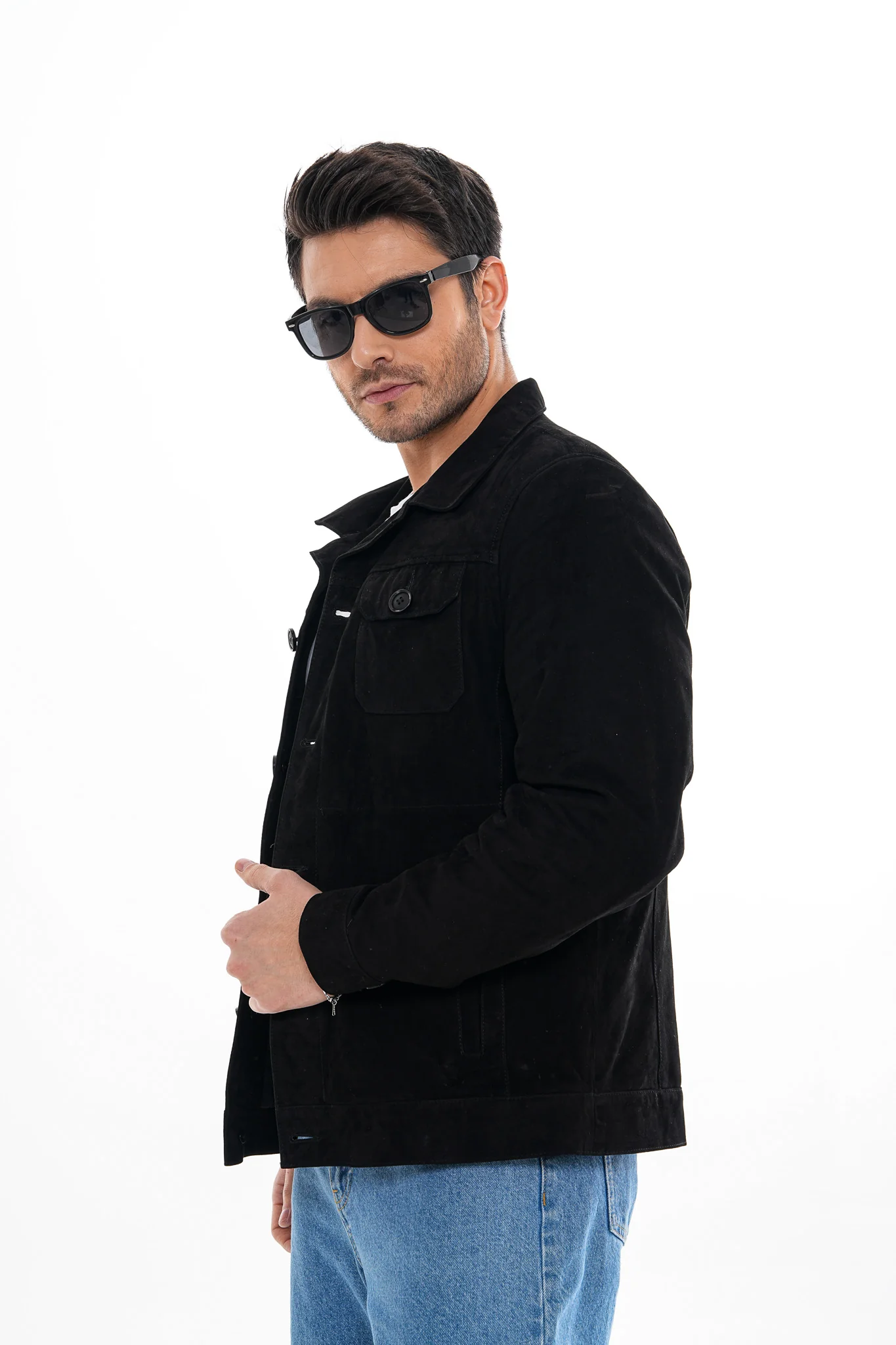 The Azzuro Suede Black Leather Jacket - Image 5
