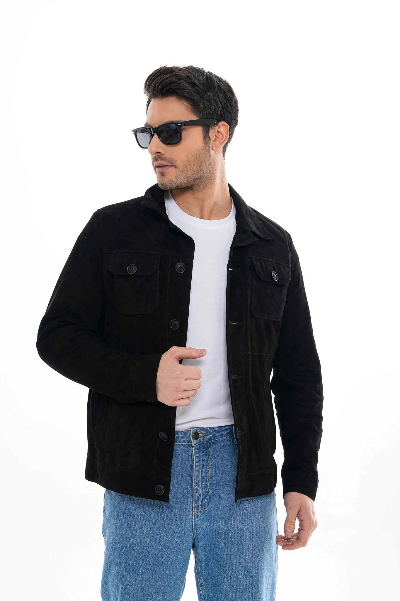 The Azzuro Suede Black Leather Jacket - Image 7