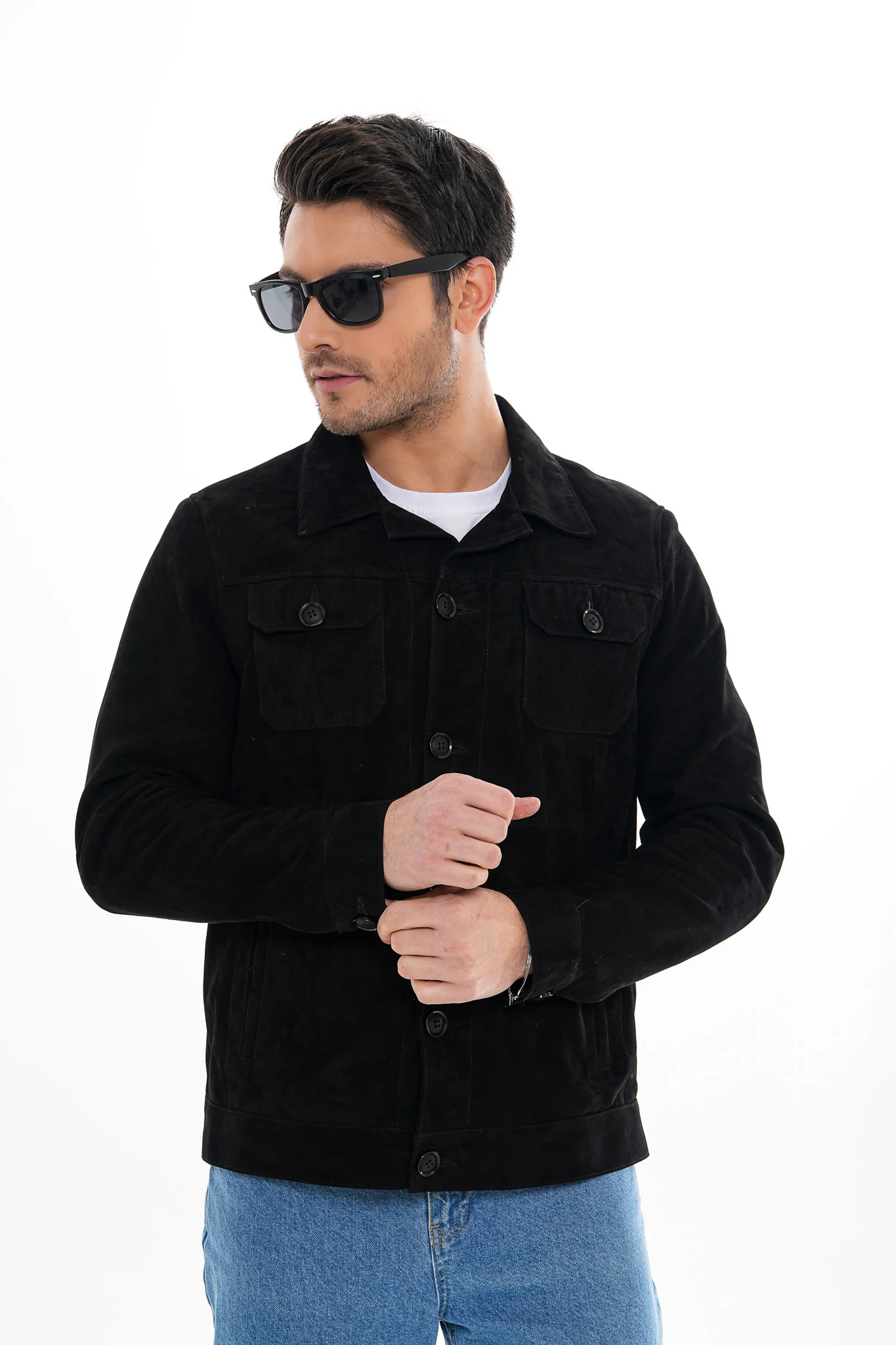 The Azzuro Suede Black Leather Jacket - Image 8
