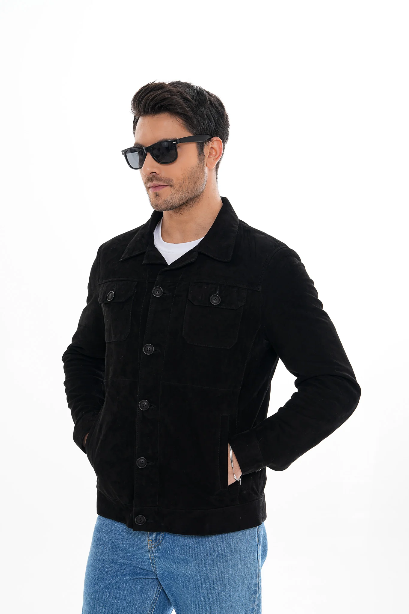 The Azzuro Suede Black Leather Jacket - Image 9