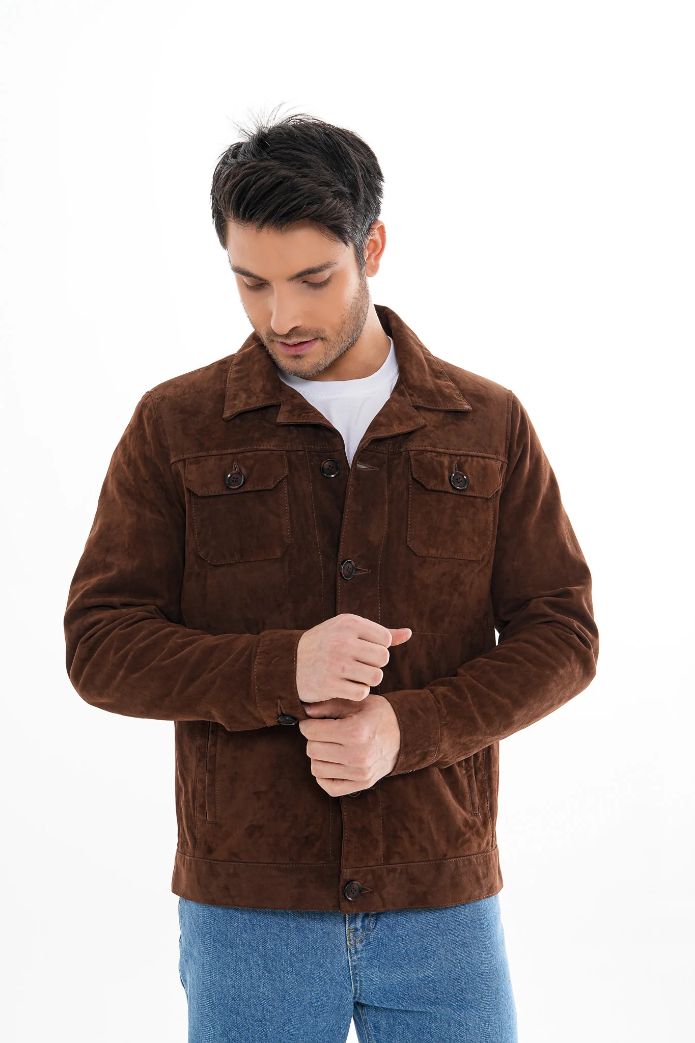 The Azzuro Suede Brown Leather Jacket - Image 11
