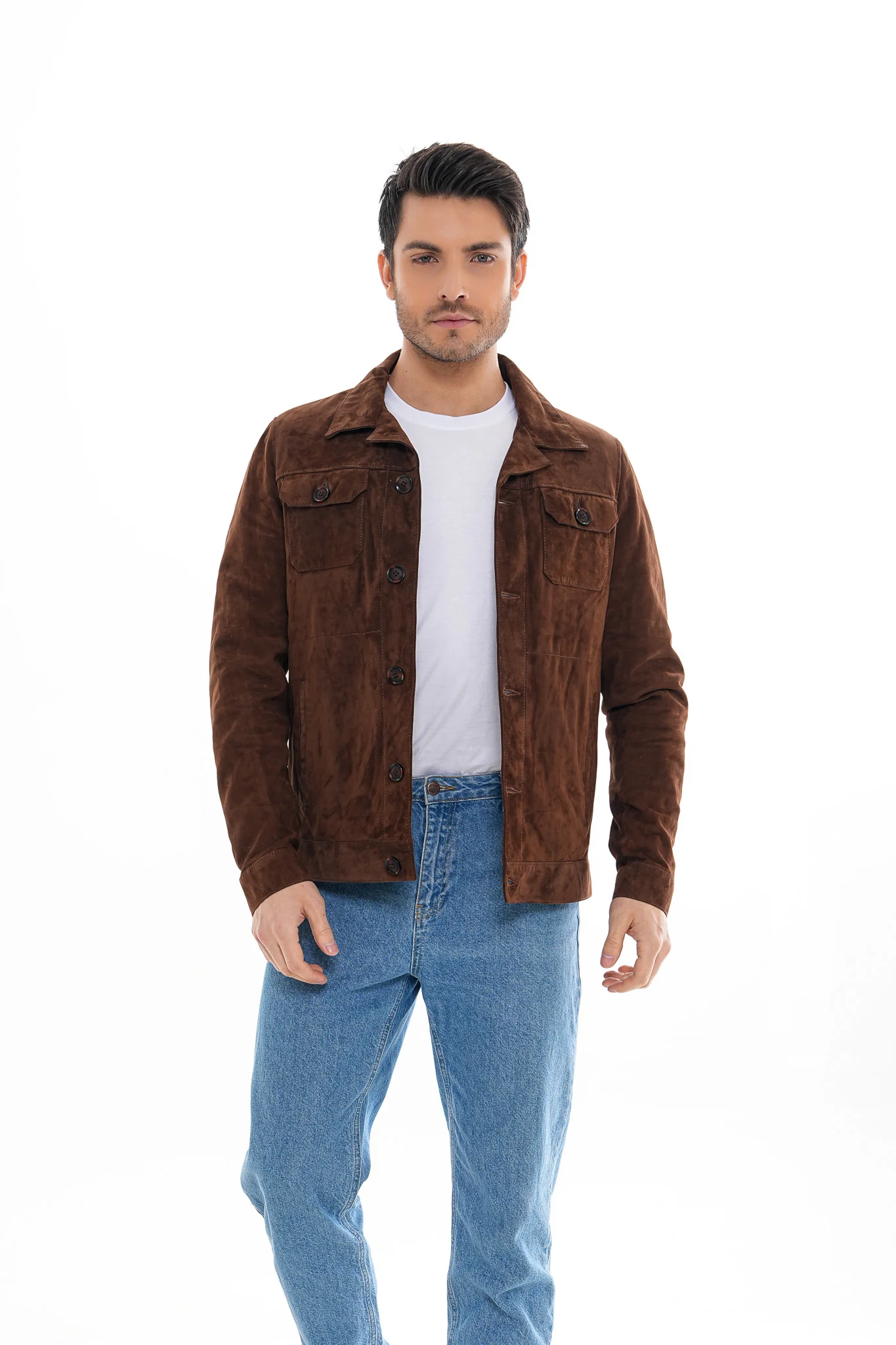 The Azzuro Suede Brown Leather Jacket - Image 6