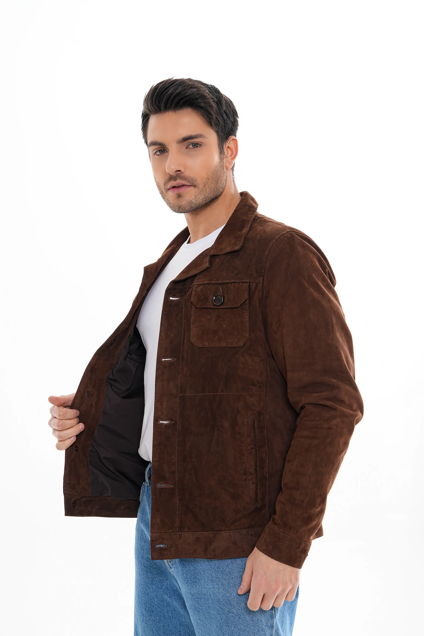 The Azzuro Suede Brown Leather Jacket - Image 8
