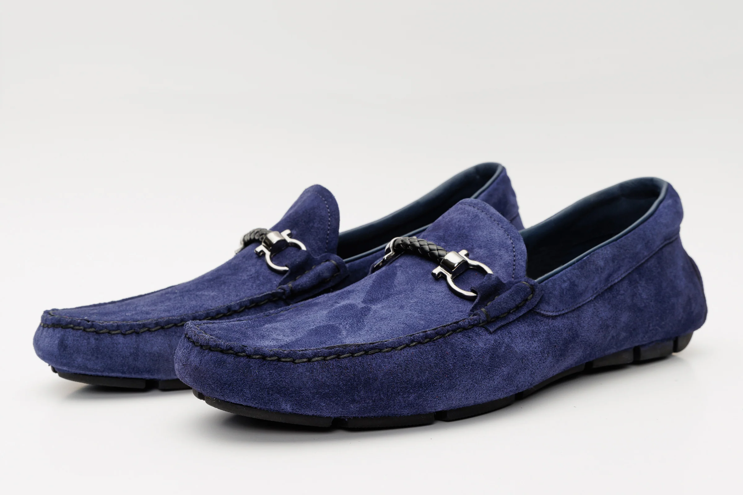 The Bari Navy Blue Suede Leather Bit Drive Loafer Men Shoe - Image 3