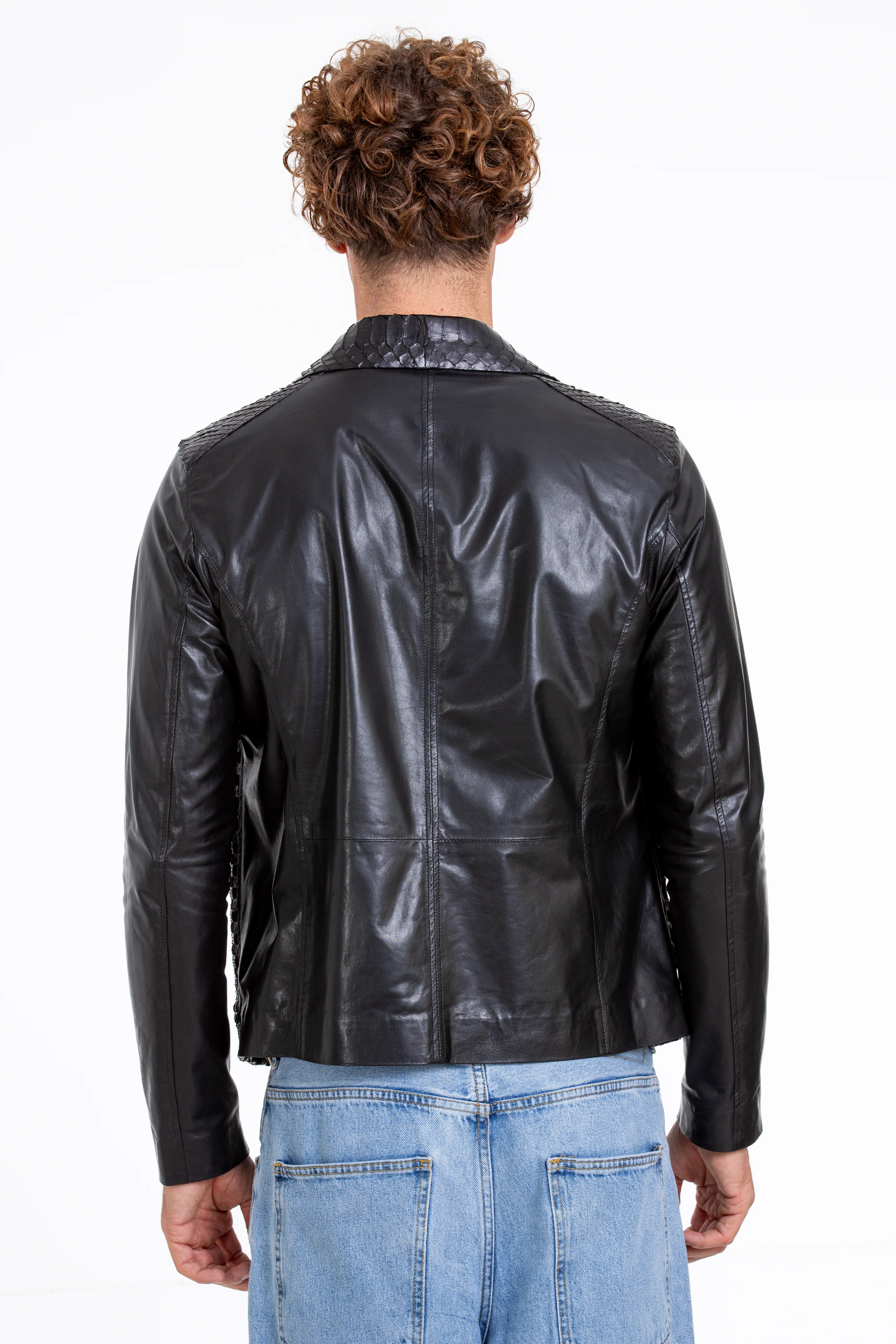 The Bedford Pythn Skin Handwoven Leather Black Men Jacket - Image 4