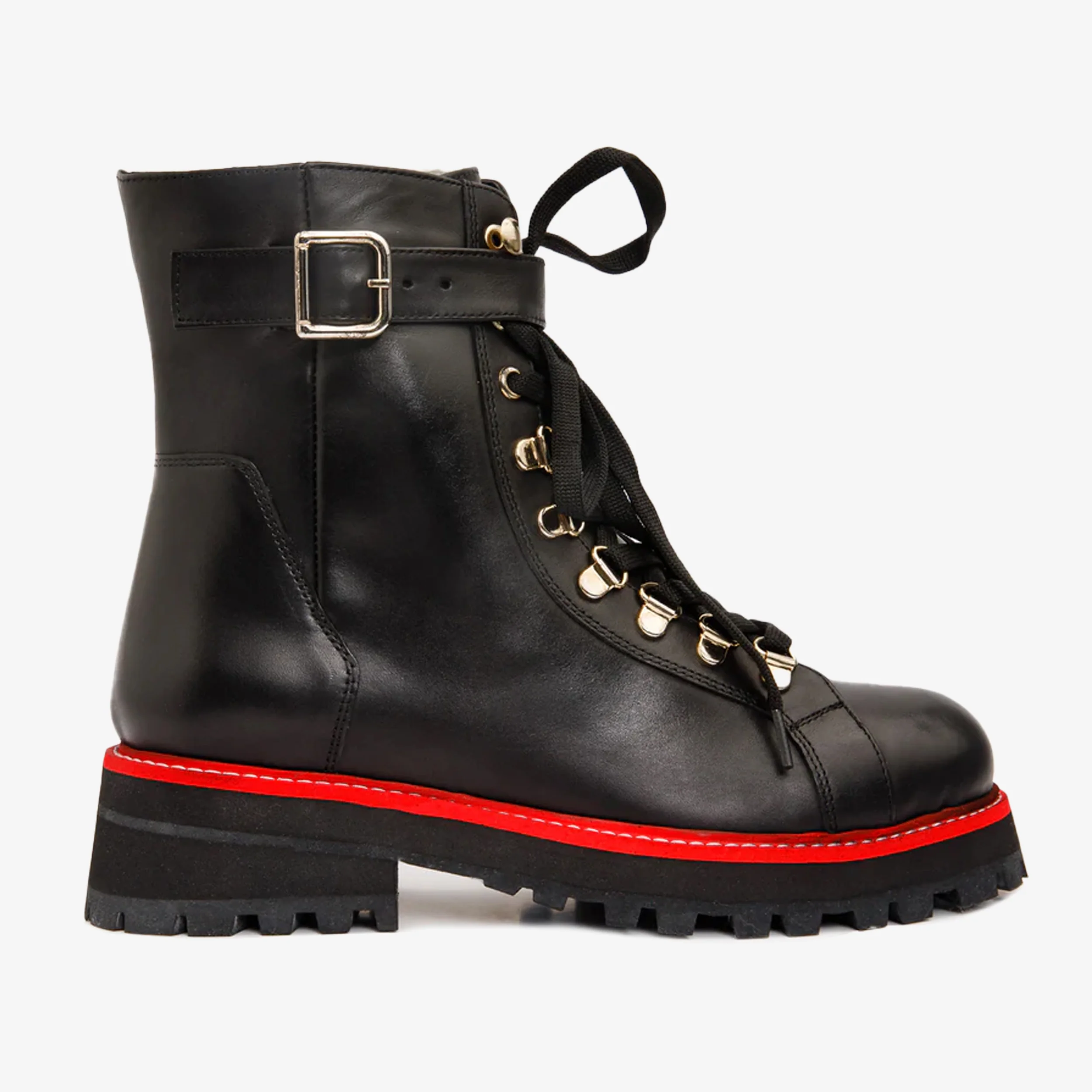 The Belgrano Black Leather Lace-Up Ankle Women Boot With a Side Zipper - Image 2