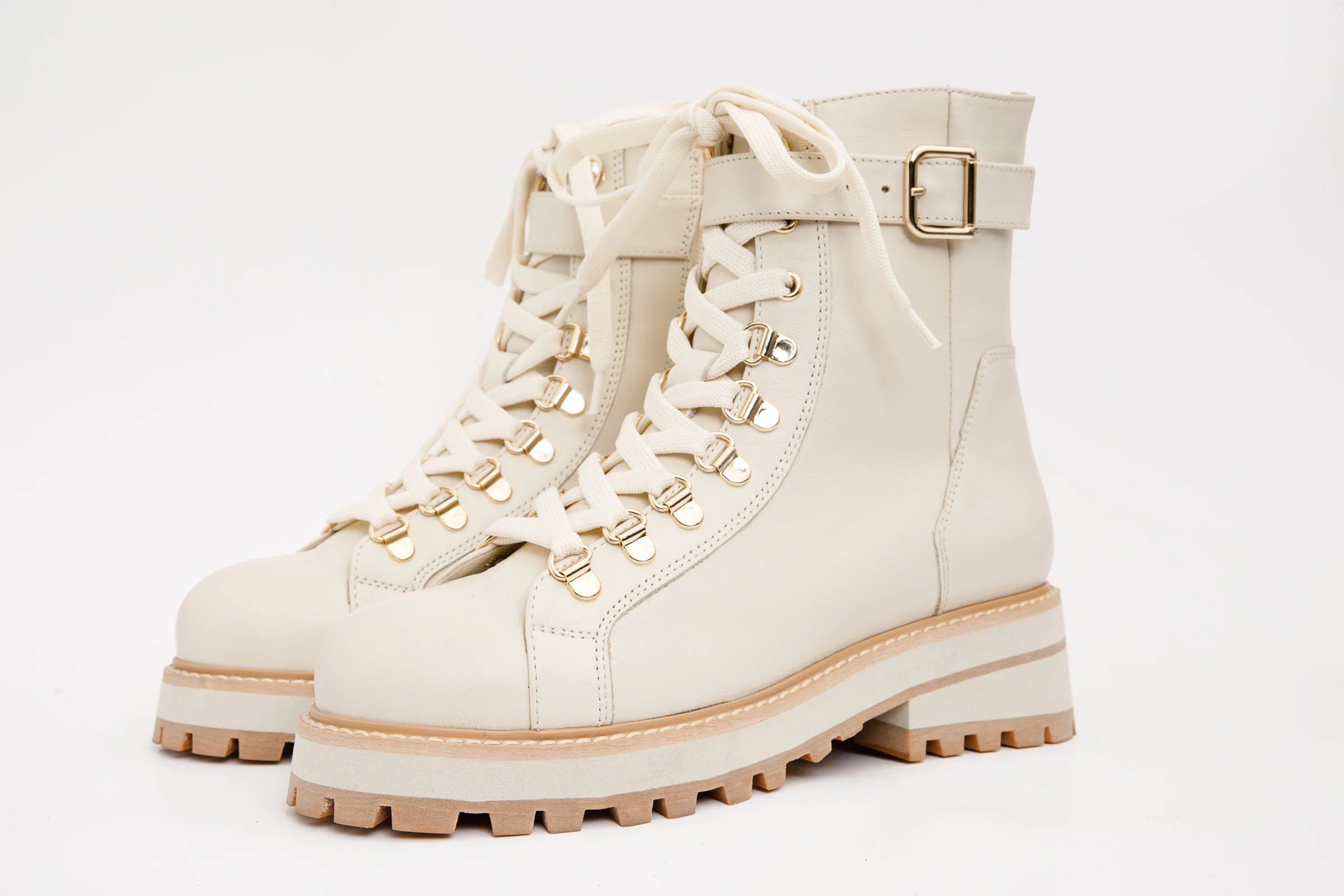 The Belgrano Cream Leather Lace-Up Ankle Women Boot With a Side Zipper - Image 3